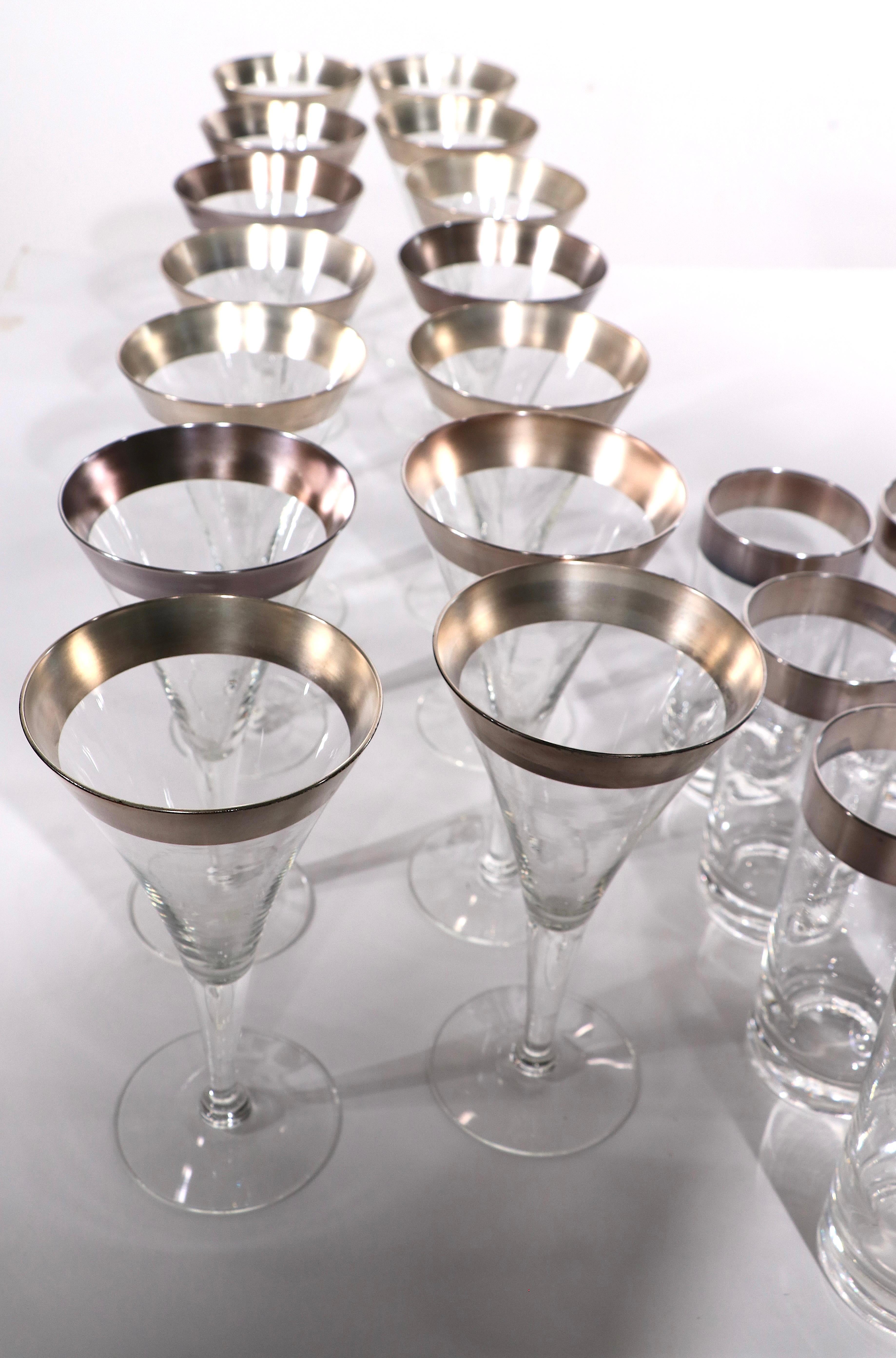 Large 82 Pc. Set of Silver Band Stemware Att. to Dorothy Thorpe In Good Condition For Sale In New York, NY