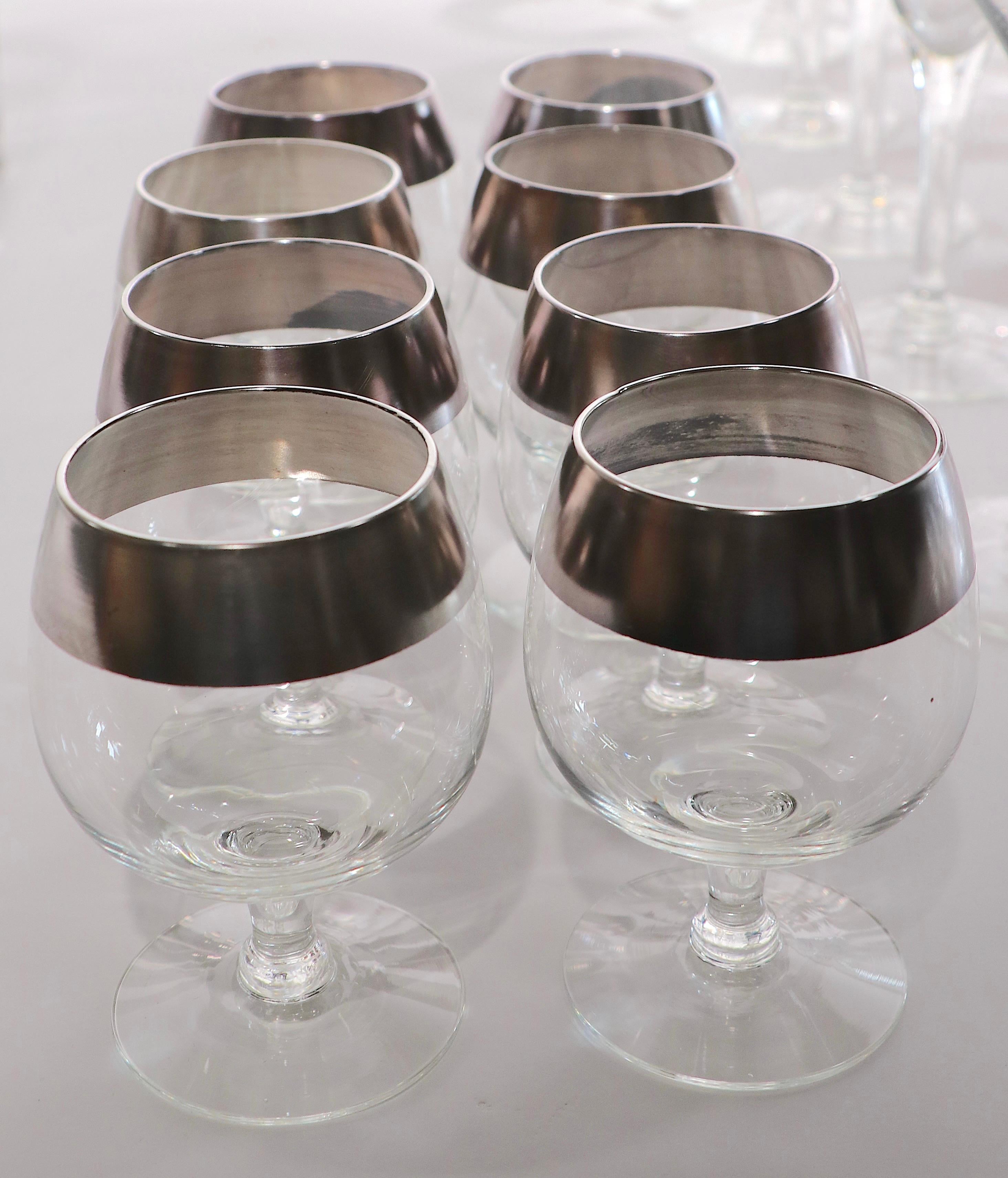 Glass Large 82 Pc. Set of Silver Band Stemware Att. to Dorothy Thorpe For Sale