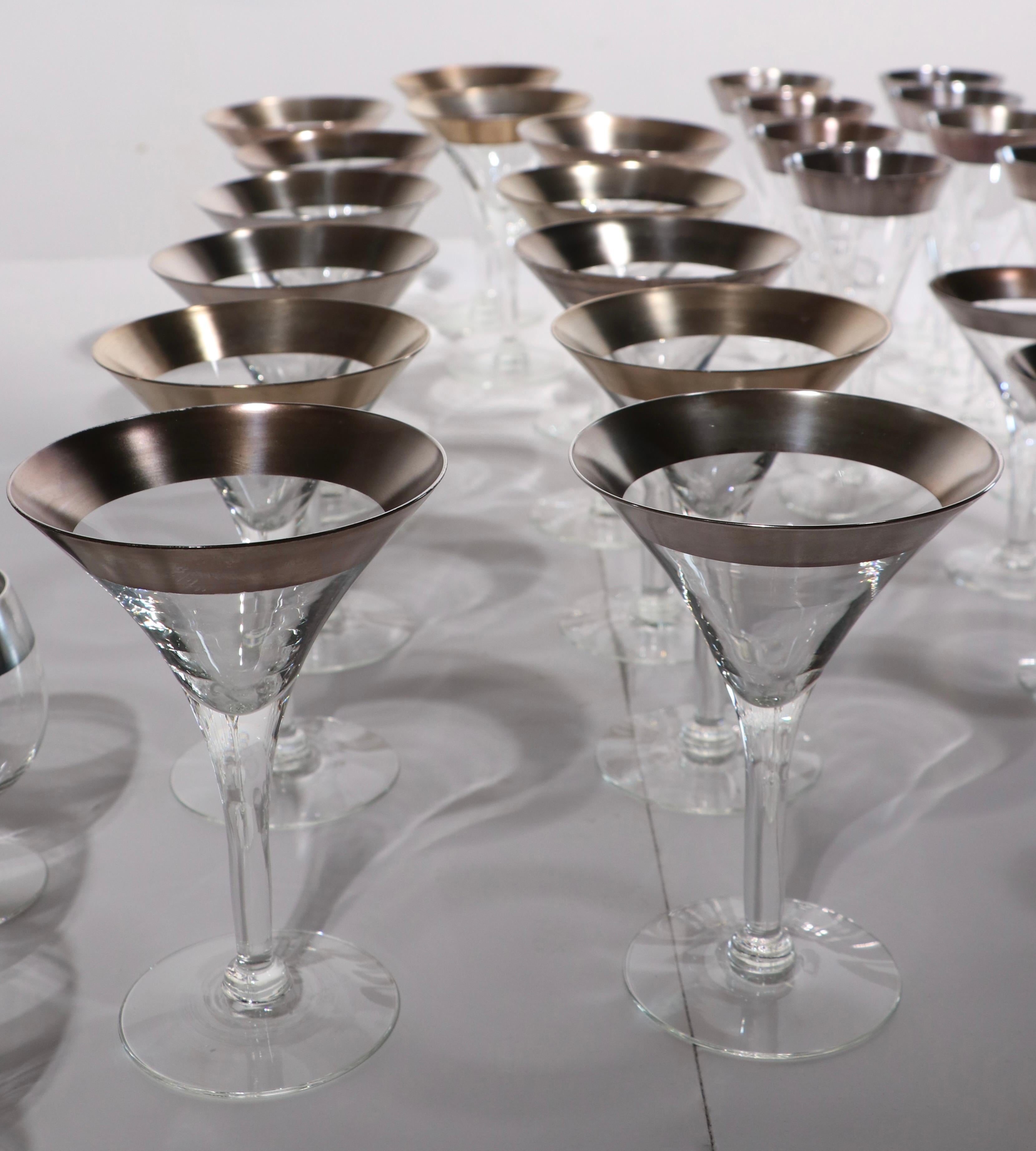Large 82 Pc. Set of Silver Band Stemware Att. to Dorothy Thorpe For Sale 1