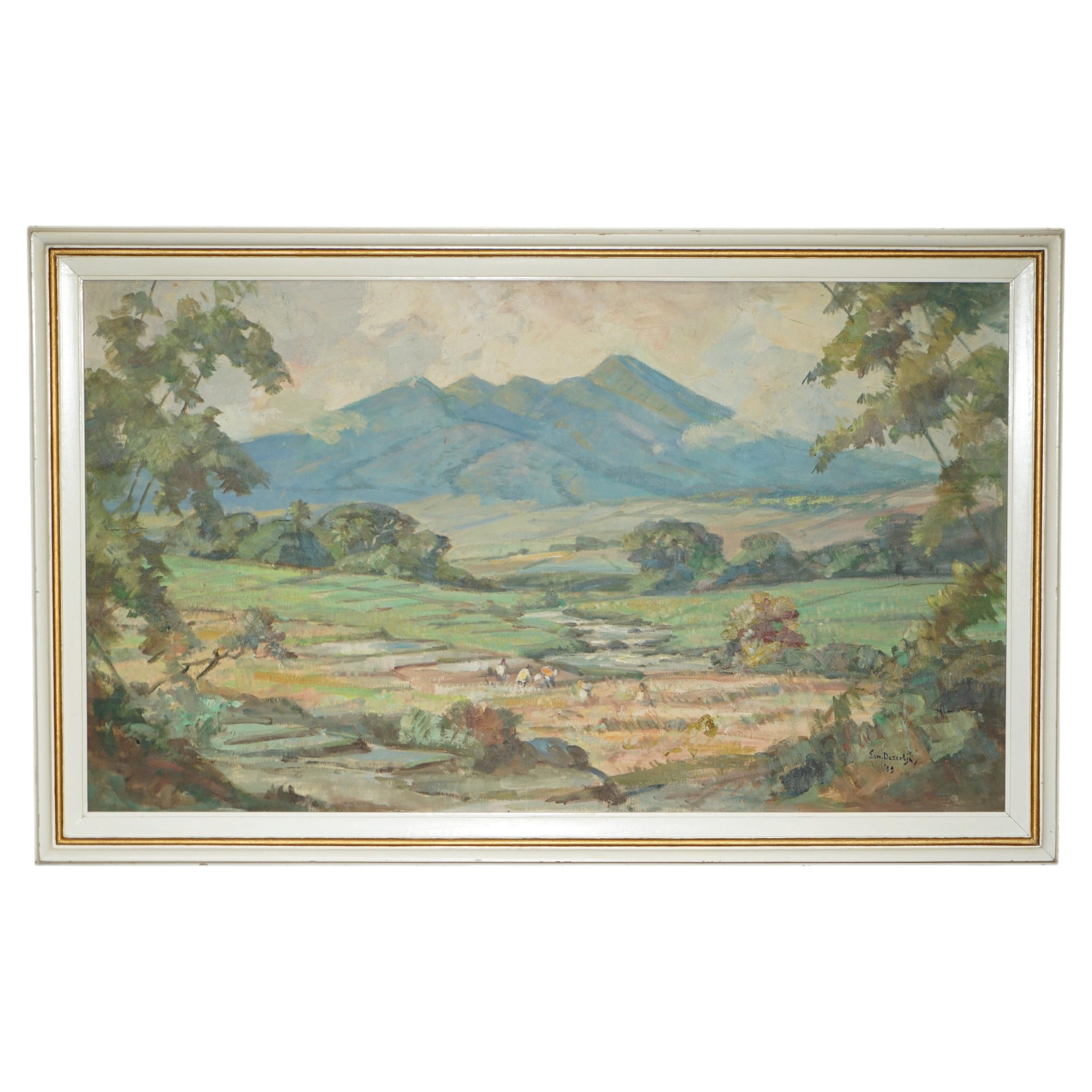 LARGE 83X132CM ERNEST DEZENTJE FRENCH JAVANESE DUTCH 1885-1972 OIL PAINTiNG For Sale