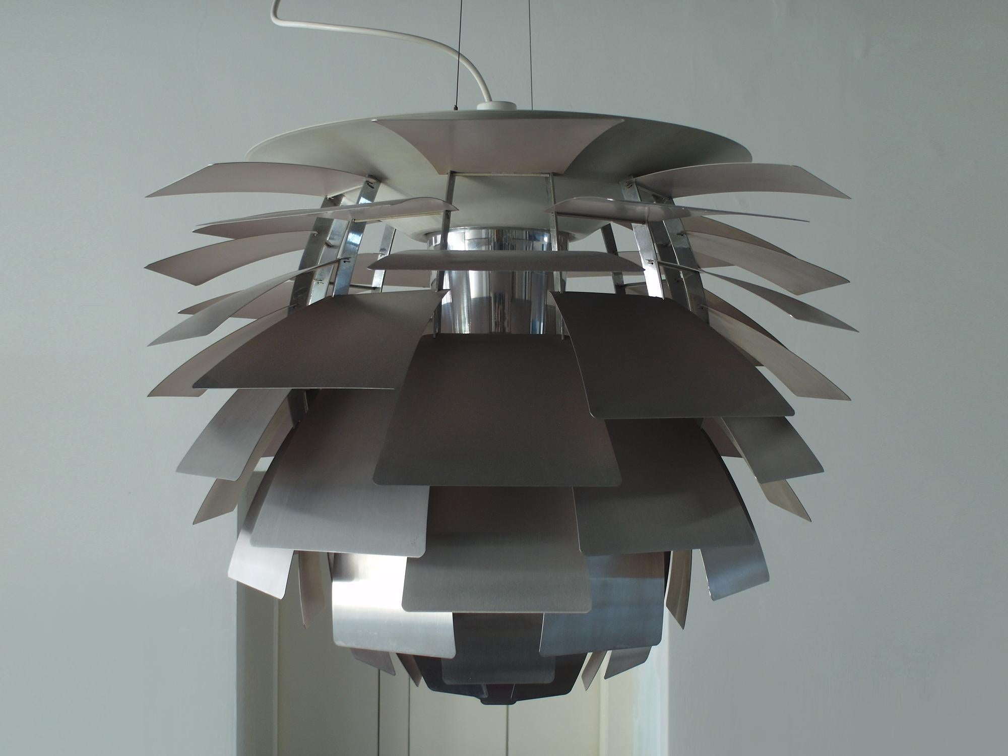 Early Brushed Steel PH Artichoke Pendant for Louis Poulsen, 1970s For Sale 8