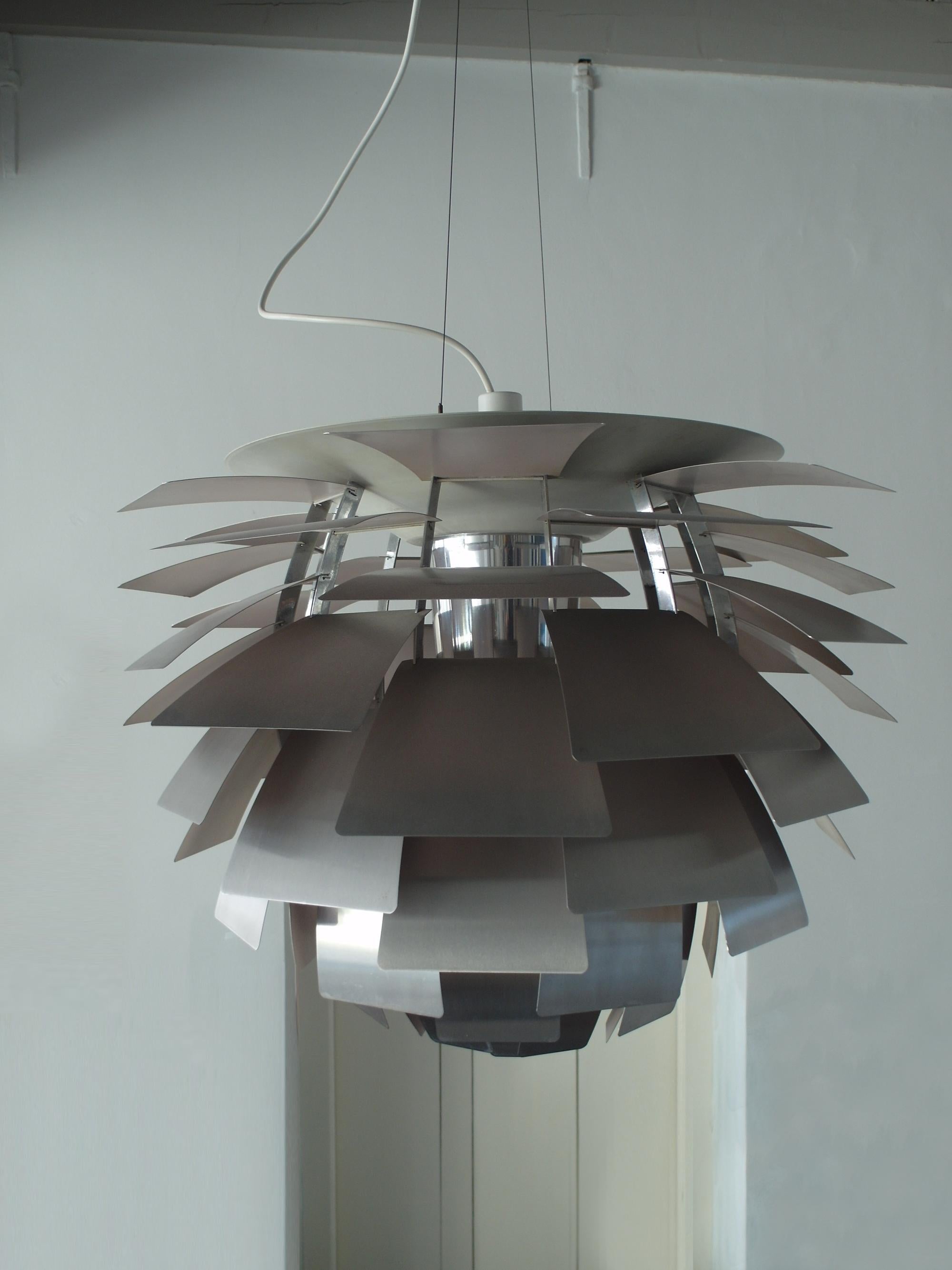 Early Brushed Steel PH Artichoke Pendant for Louis Poulsen, 1970s For Sale 9