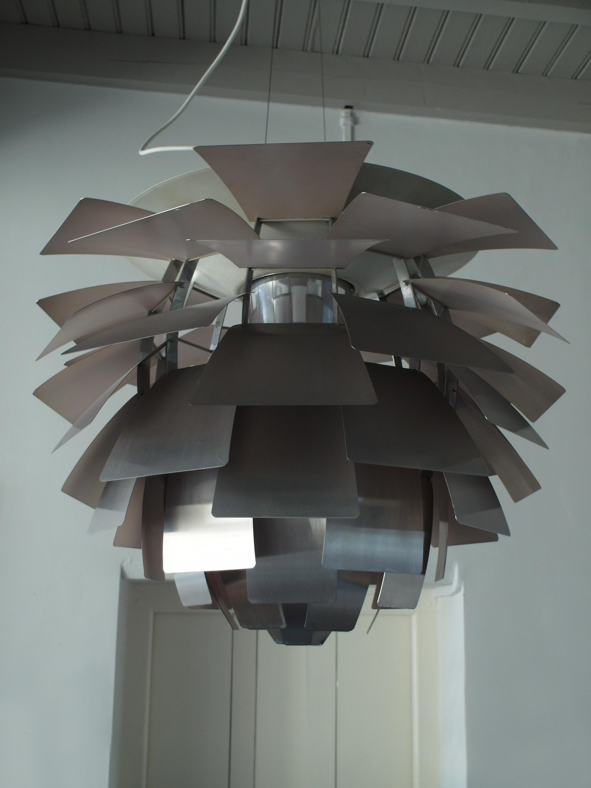 Early Brushed Steel PH Artichoke Pendant for Louis Poulsen, 1970s In Good Condition For Sale In Woudrichem, NL