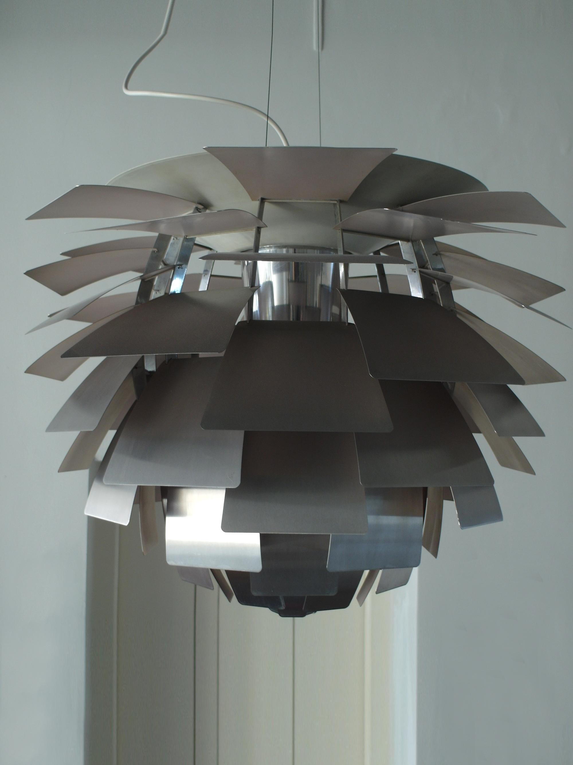 Late 20th Century Early Brushed Steel PH Artichoke Pendant for Louis Poulsen, 1970s For Sale