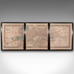 Large 8'6 Antique London Triptych Map, English, Framed, Cartography, Victorian