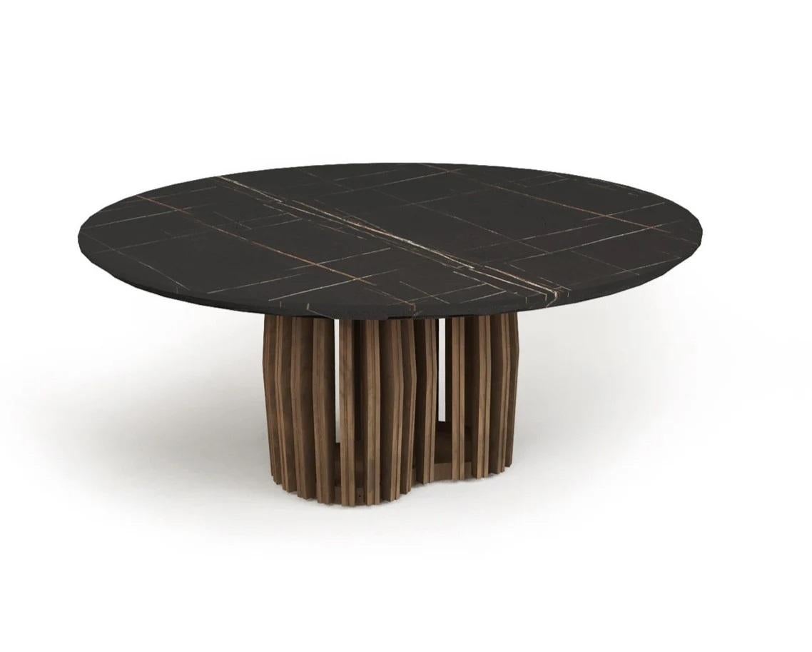 Großer runder Tisch aus Massivholz mit Marmor-Lazy Susan im Angebot 1