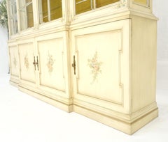 Large 88" Wide Beveled Glass Gold Leaf Back Paint Decorated Break Front Cabinet