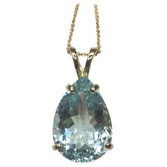 Large 8.85 Carat Blue Aquamarine Pear Teardrop Cut 14K Gold Pendant Necklace