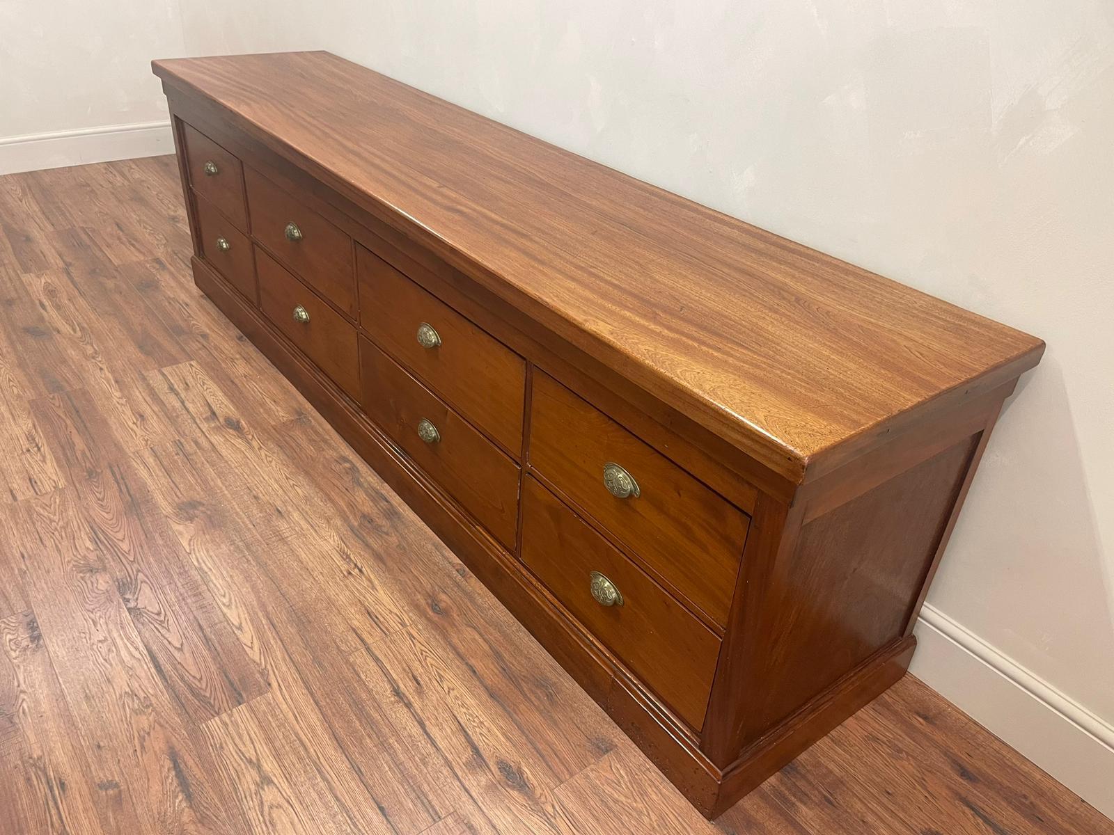 Large 9 Foot Mahogany Bank of 8 Deep Drawers English circa 1910 Console Kitchen 7