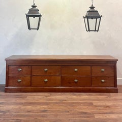 Large 9 Foot Mahogany Bank of 8 Deep Drawers English circa 1910 Console Kitchen