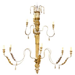 Large 9-Light French Painted and Parcel-Gilt Two-Tier Chandelier