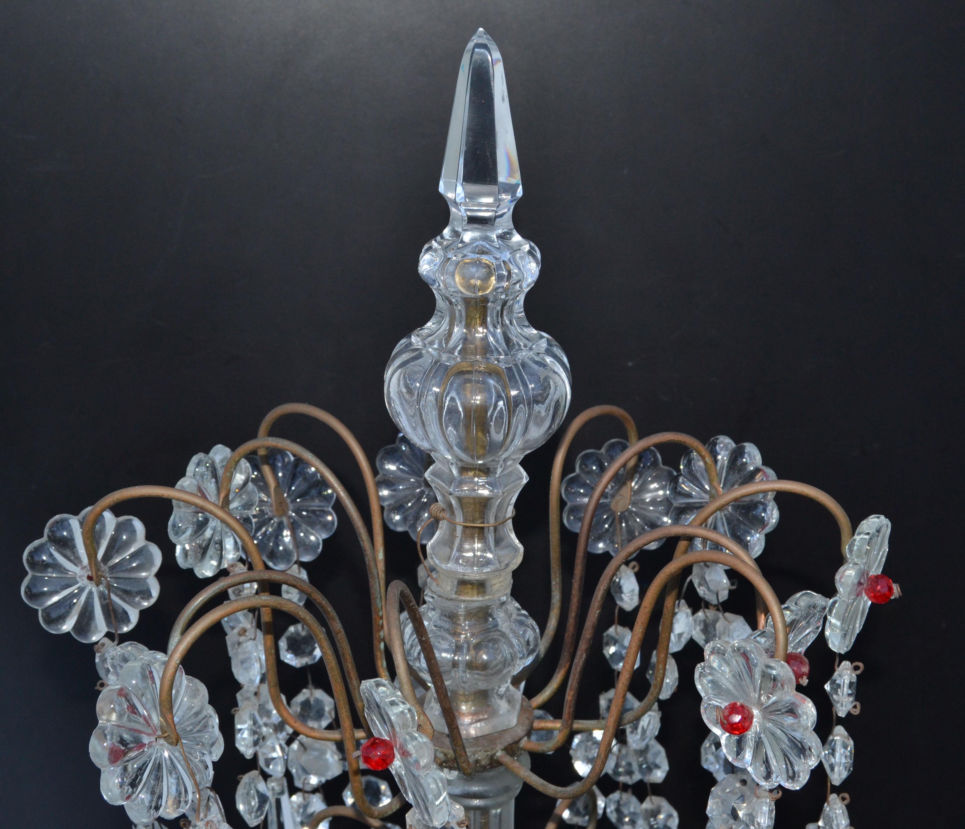 Large 9 Light Girandoles Maison Baguès Brass & Crystal Ornaments, Pair For Sale 5