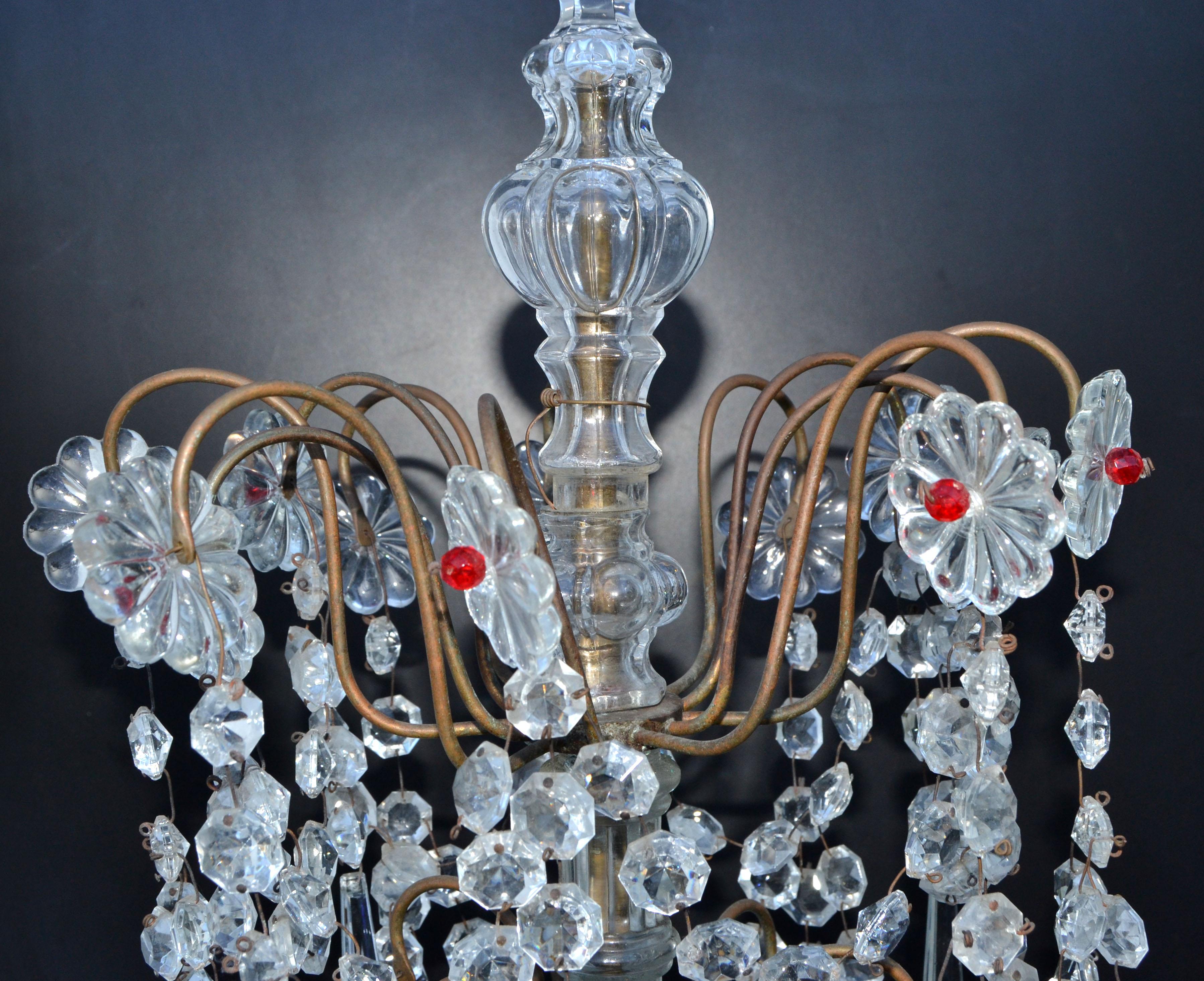 Large 9 Light Girandoles Maison Baguès Brass & Crystal Ornaments, Pair For Sale 6