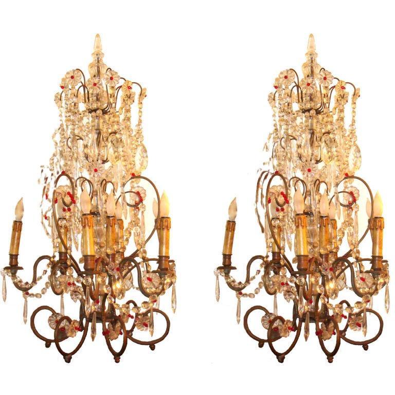 Large 9 Light Girandoles Maison Baguès Brass & Crystal Ornaments, Pair For Sale 7
