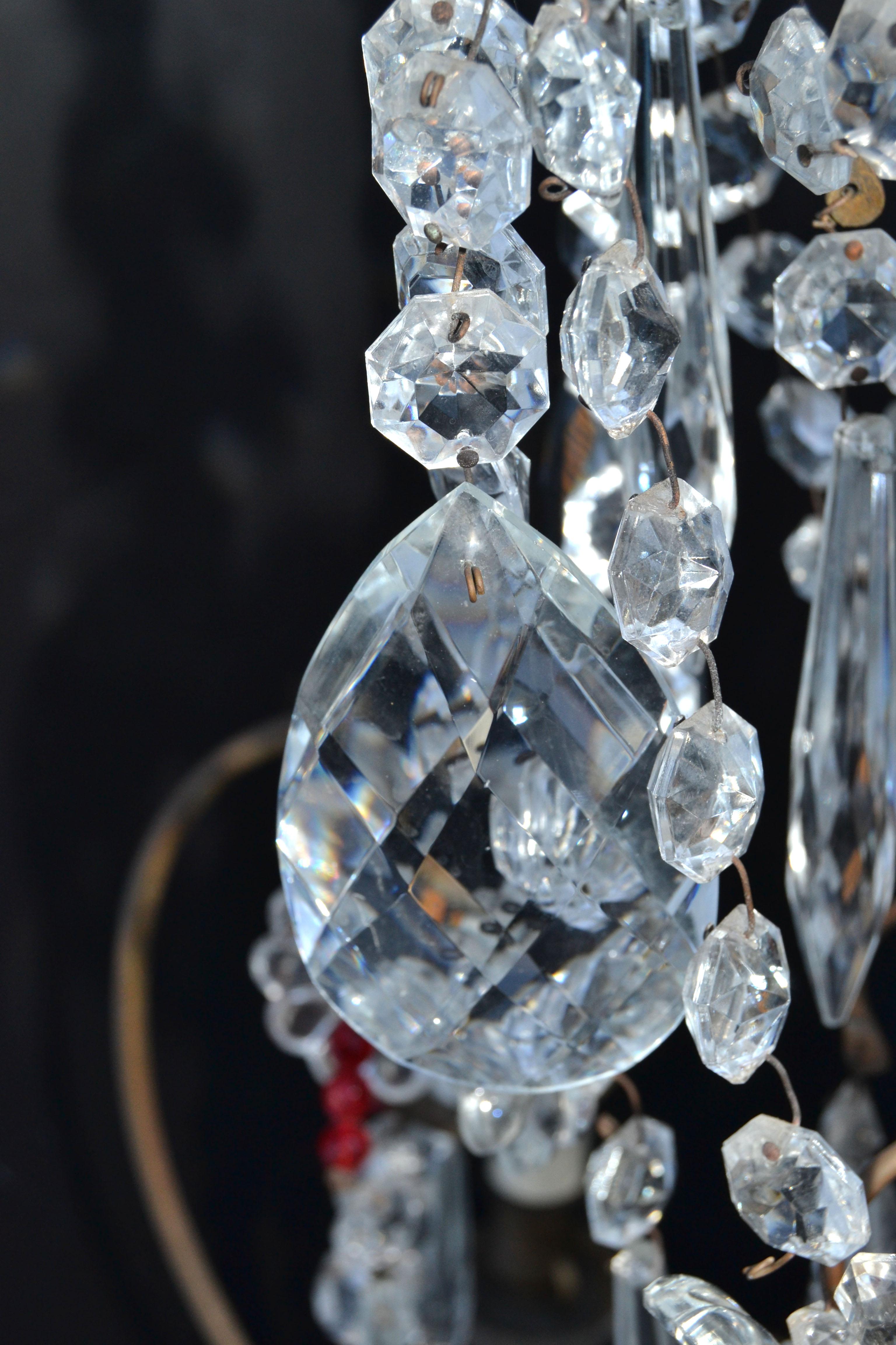 Mid-20th Century Large 9 Light Girandoles Maison Baguès Brass & Crystal Ornaments, Pair For Sale