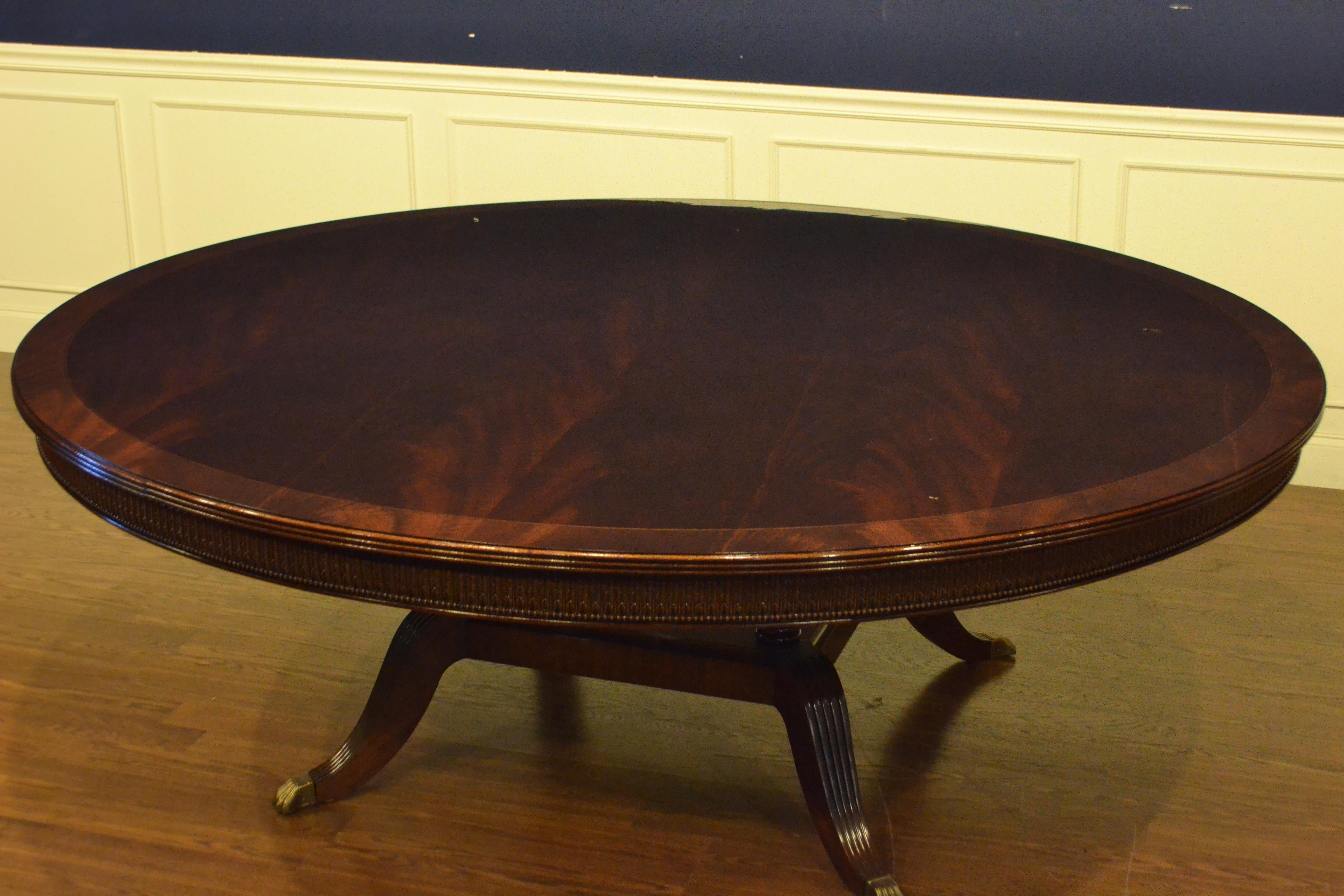 American Large Round Crotch Mahogany Regency Style Dining Table by Leighton Hall For Sale