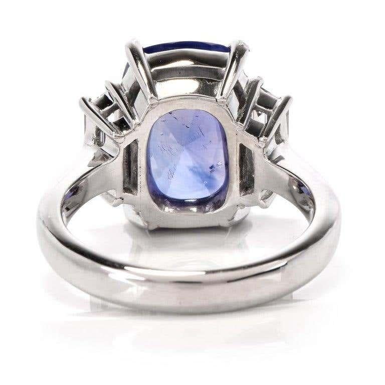 Art Deco Large 9.07 Carat Natural Sapphire No Heat Ceylon Diamond Platinum Ring