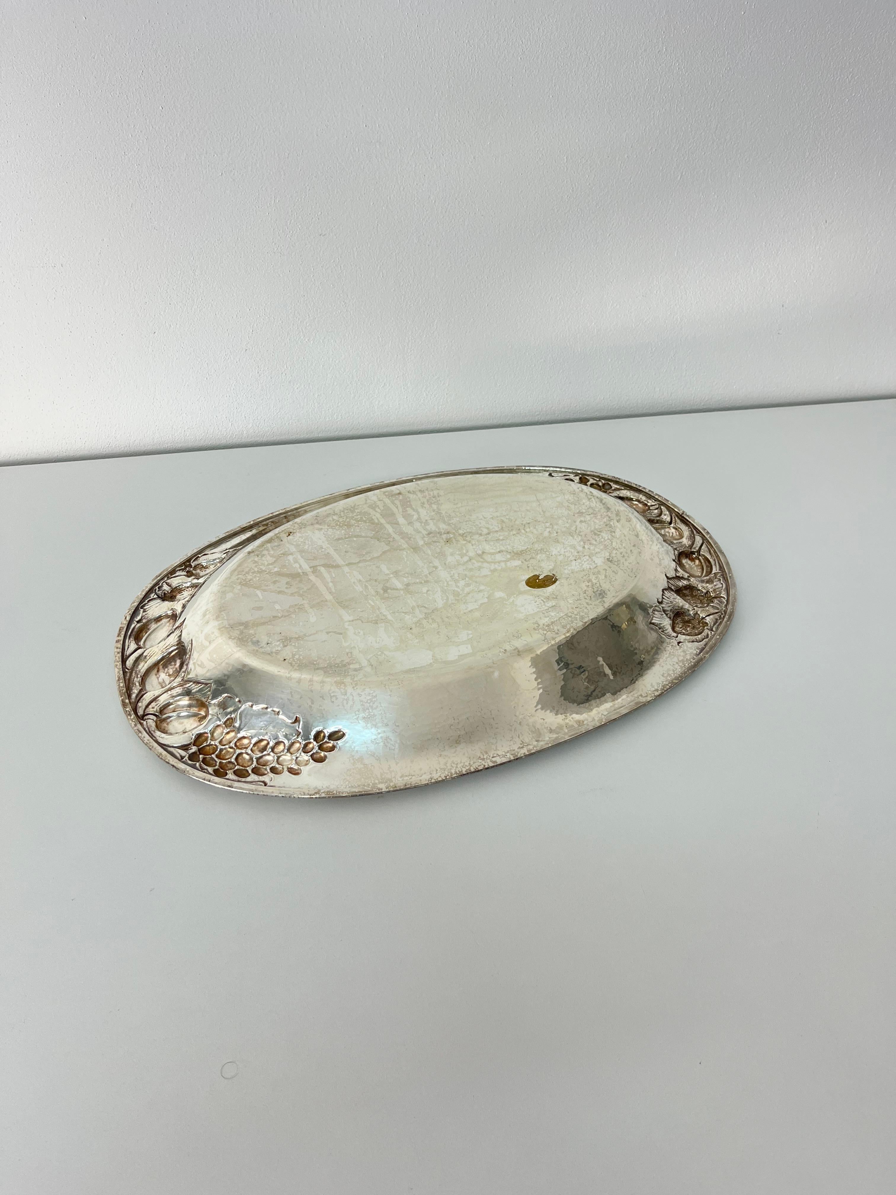 Mid-20th Century Large 925 Sterling Silver Serving Tray, Made in Italy, 1960s For Sale