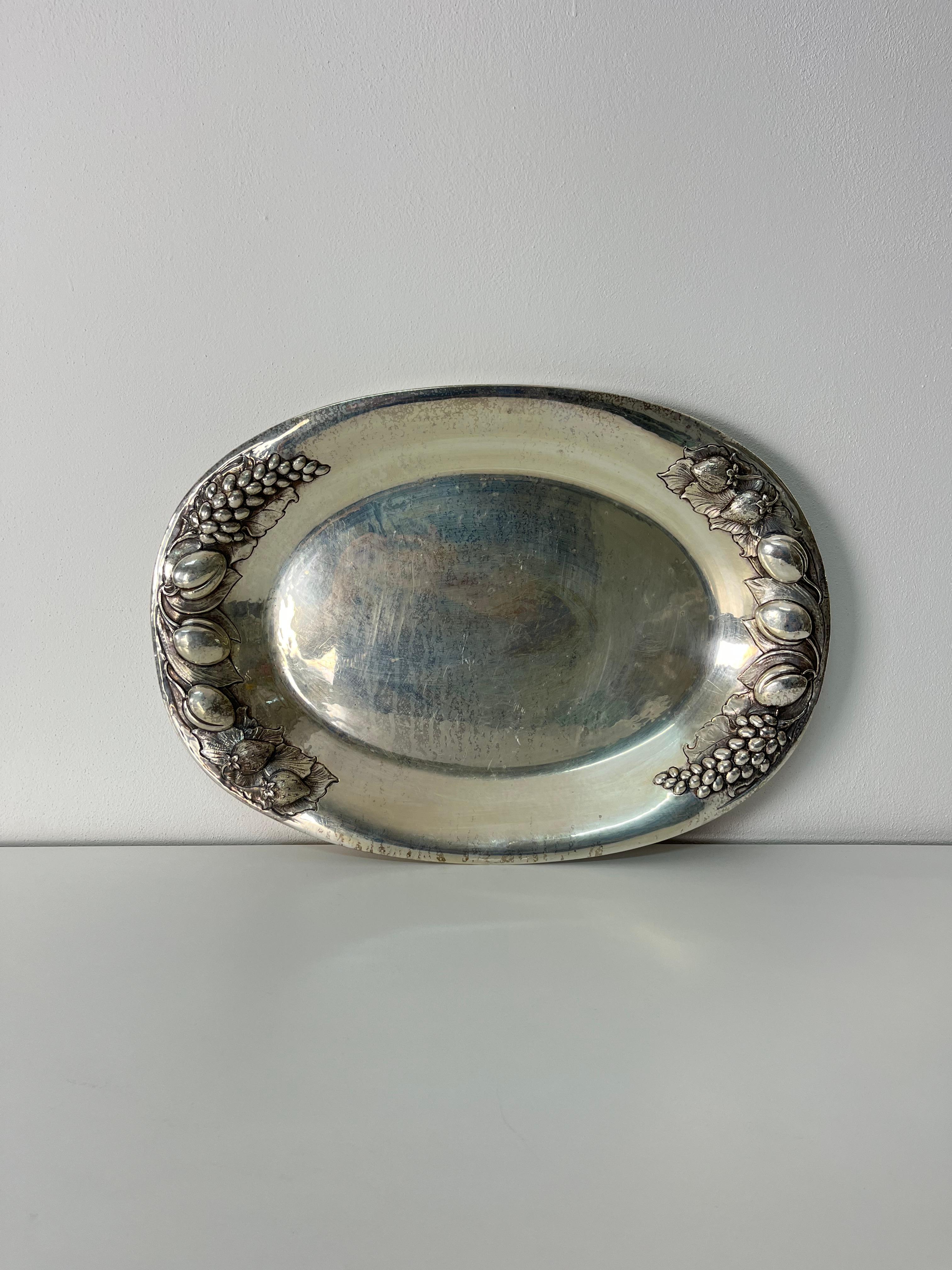 Large 925 Sterling Silver Serving Tray, Made in Italy, 1960s For Sale 1