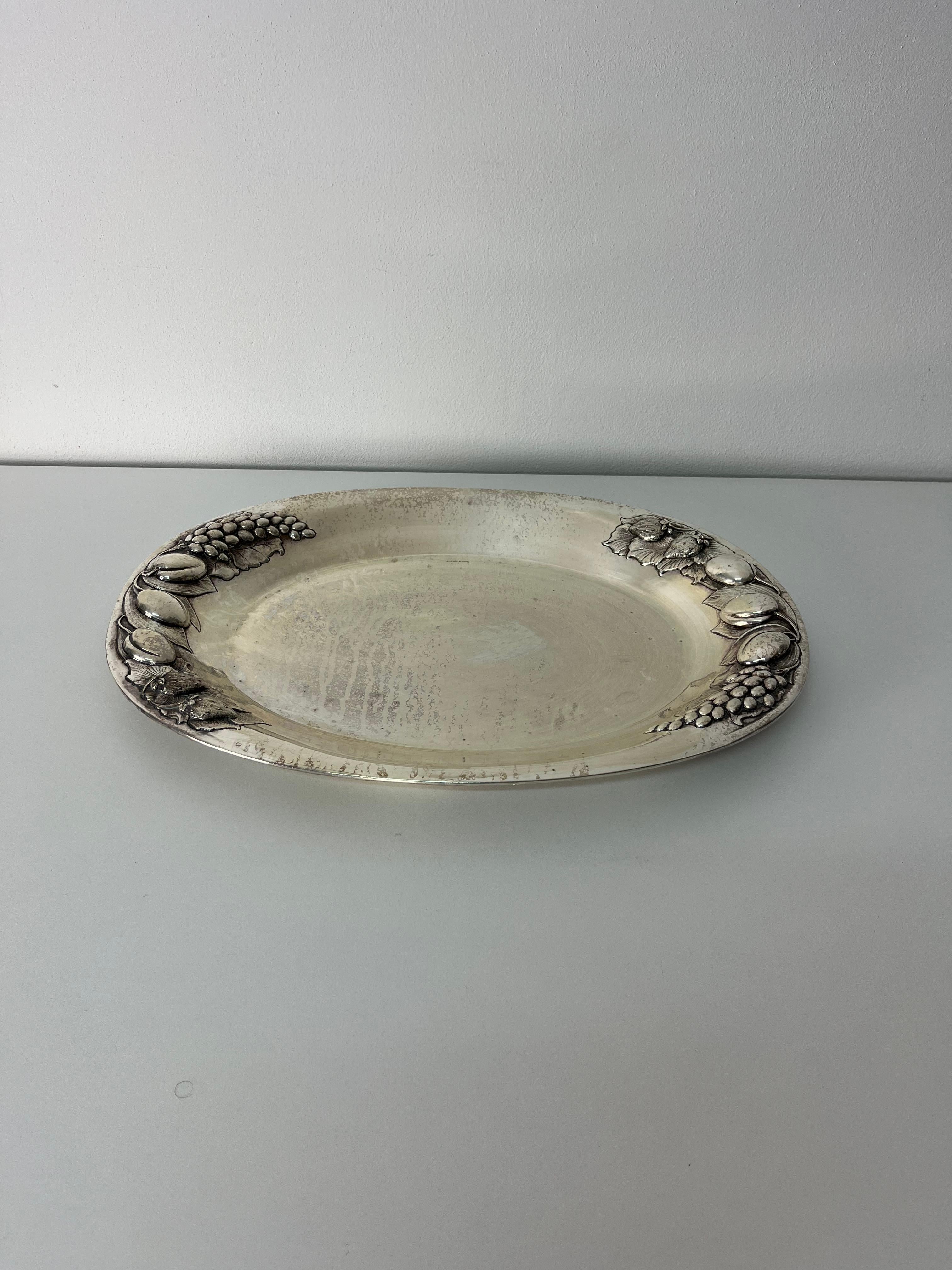 Large 925 Sterling Silver Serving Tray, Made in Italy, 1960s For Sale 2