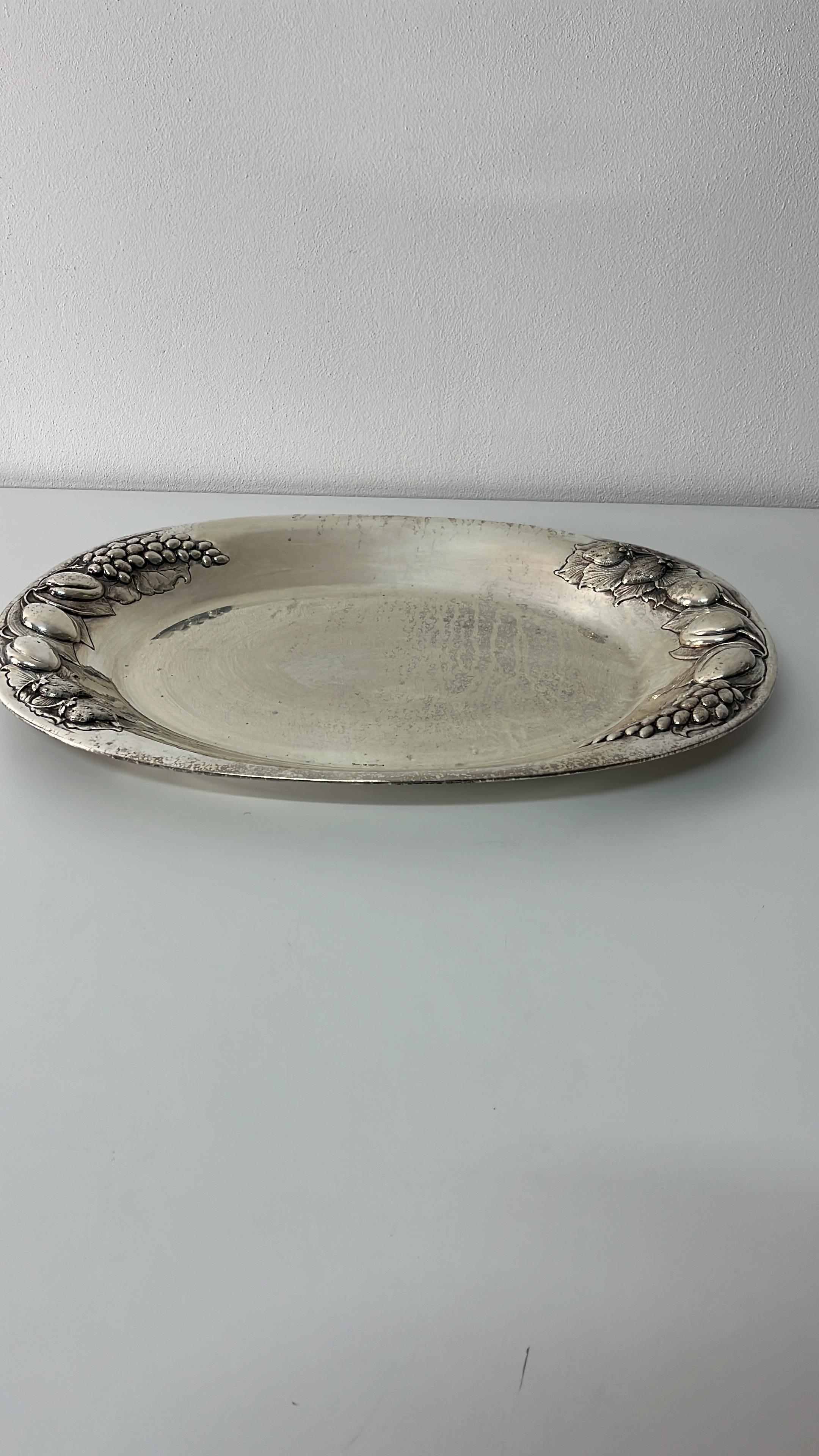 Large 925 Sterling Silver Serving Tray, Made in Italy, 1960s For Sale 3