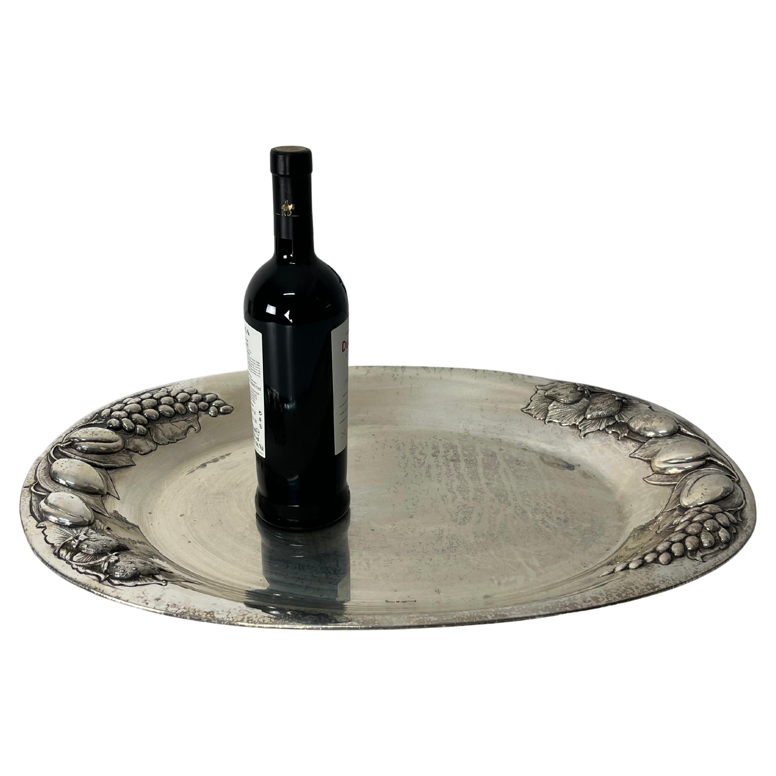Large 925 Sterling Silver Serving Tray, Made in Italy, 1960s For Sale