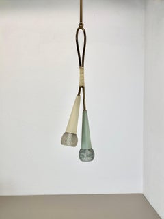 Large 92cm Midcentury Stilnovo Style Brass and Metal Hanging Light, Italy 1950