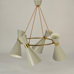 1950's French Diabolo Chandeliers in Brass & Light Grey Metal