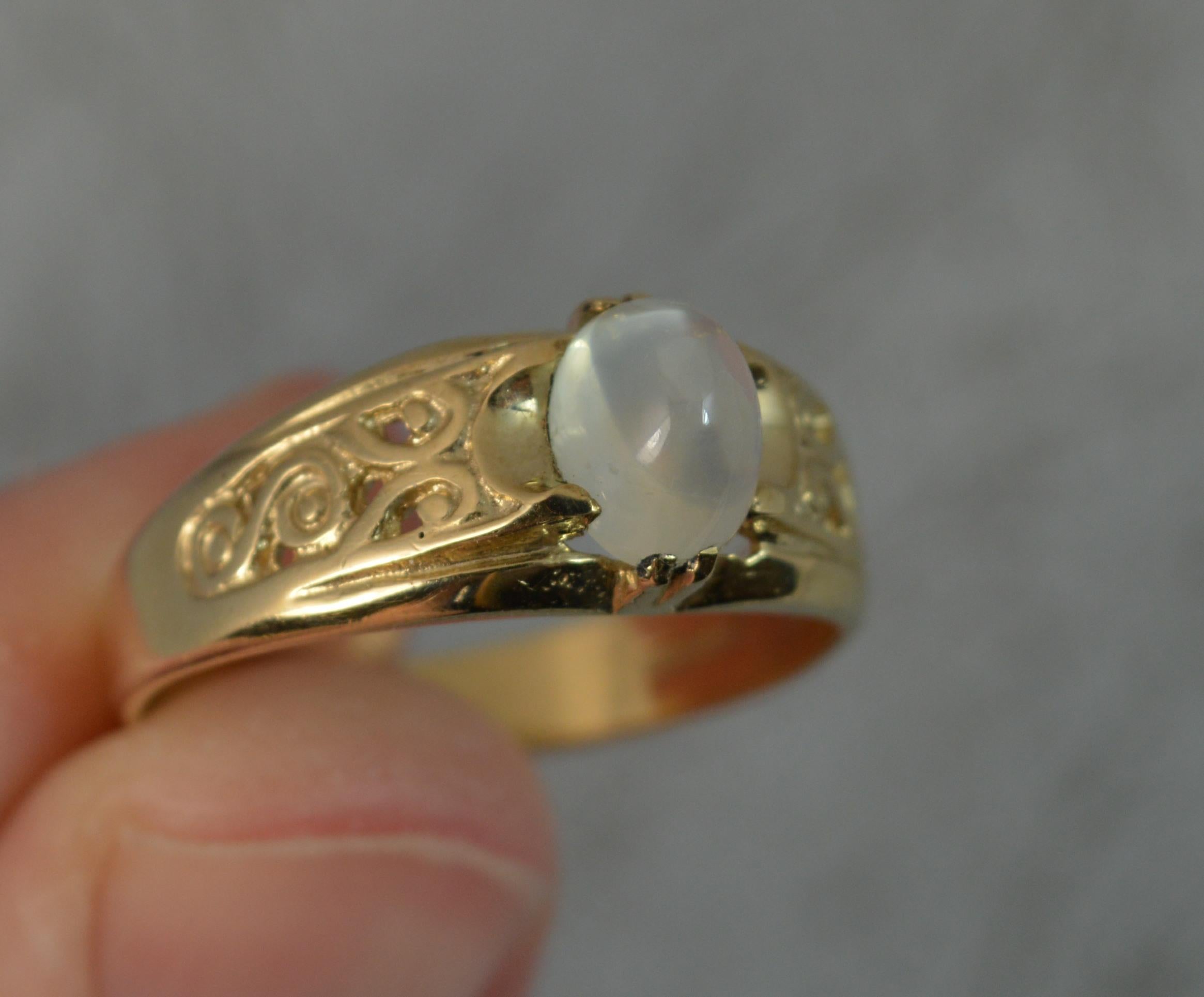 Cabochon Large 9 Carat Gold and Moonstone Solitaire Ring