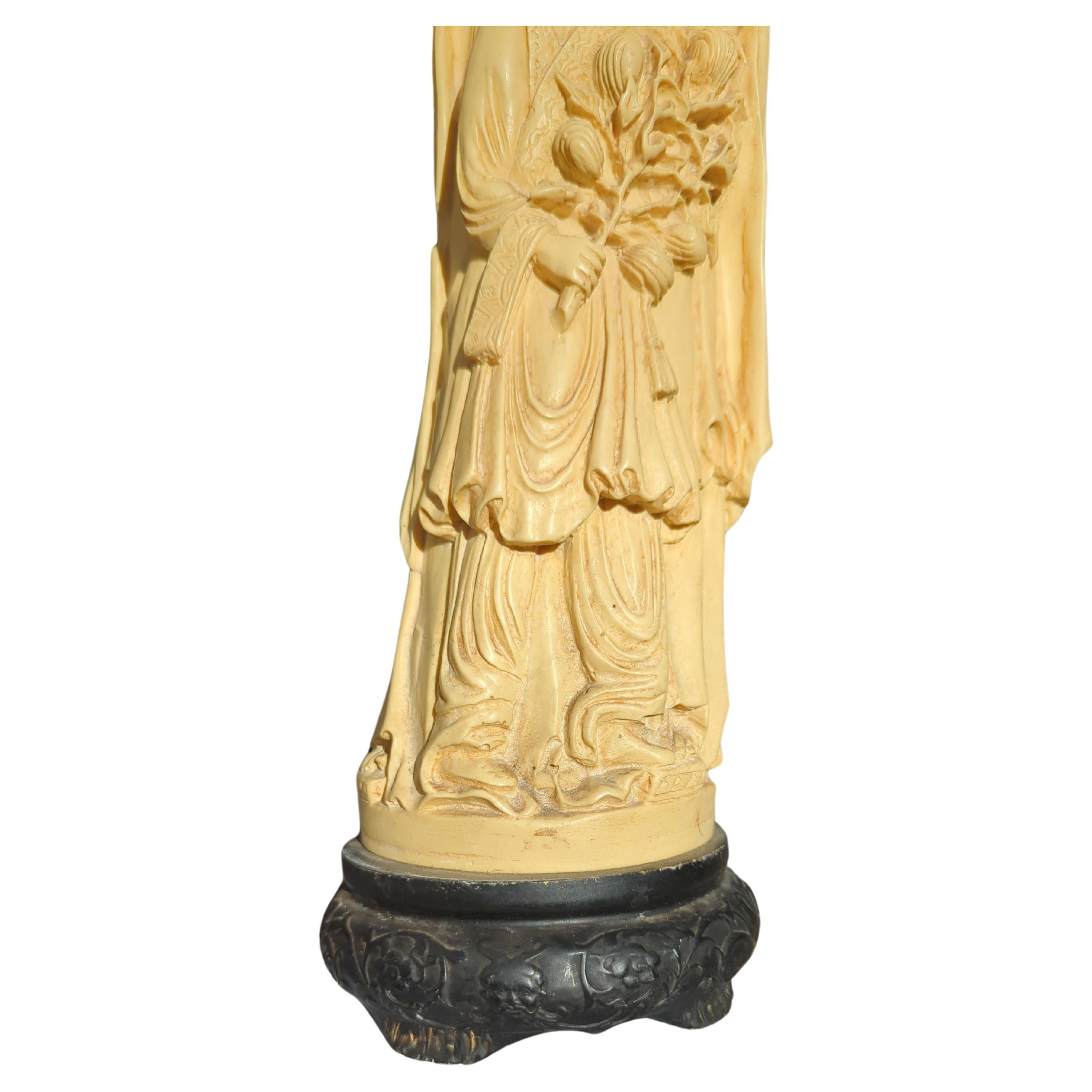 Large Italian A.Santini Faux Ivory Tusk Carving God of Longevity Chinoiserie 20c For Sale 2