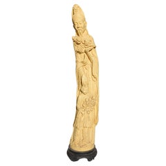 Large Italian A.Santini Faux Ivory Tusk Carving God of Longevity Chinoiserie 20c