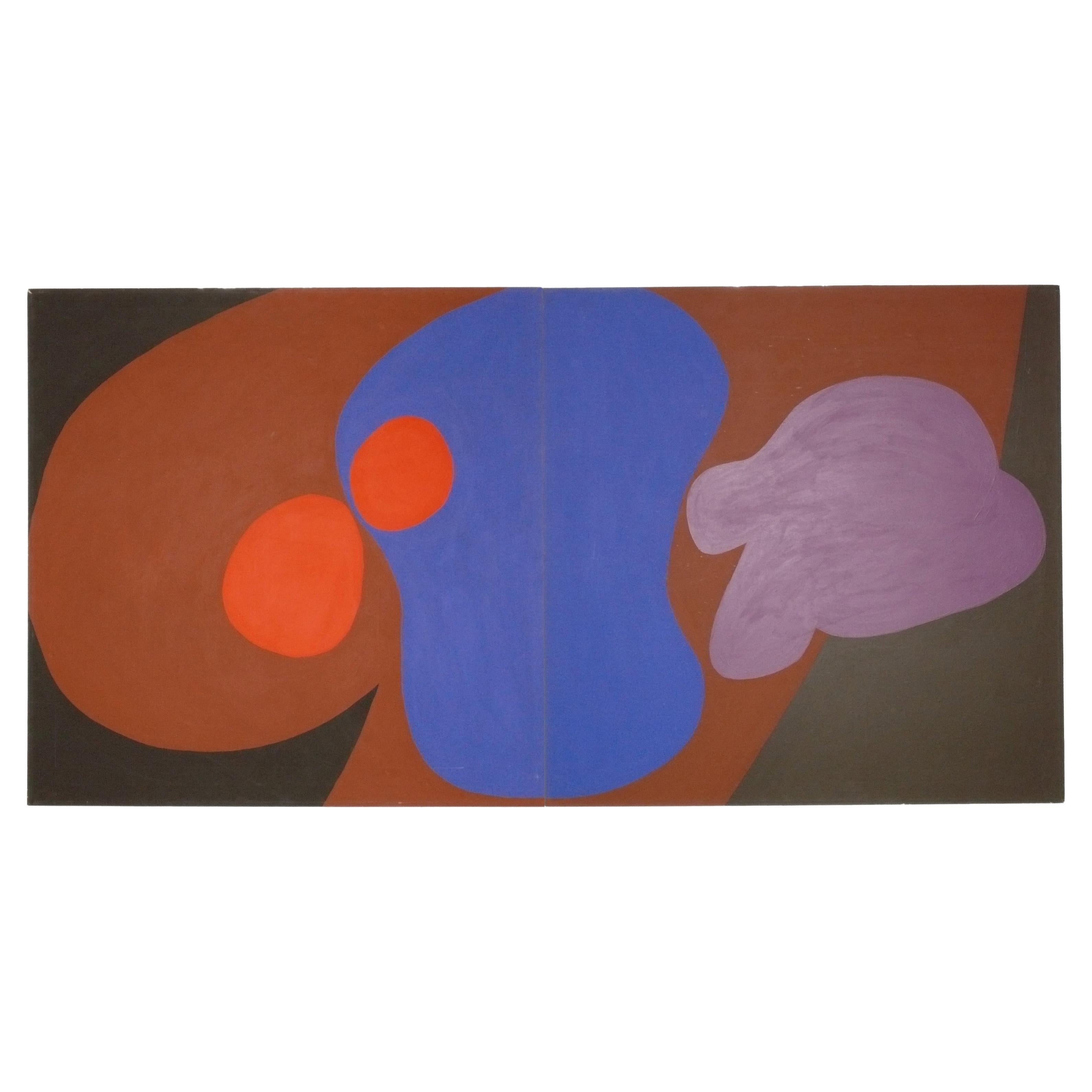 Large Abstract 100" x 50" Diptych Painting by Elizabeth Blumenthal Mid Century