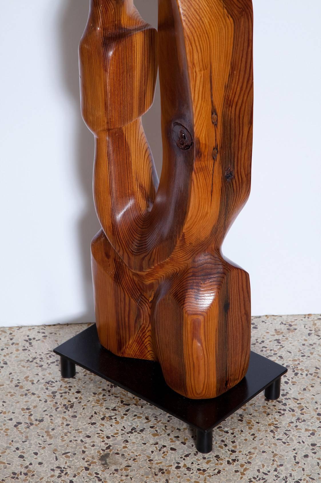 Hand-Carved Large Abstract 1960s Pine Floor Sculpture, Signed Vancho