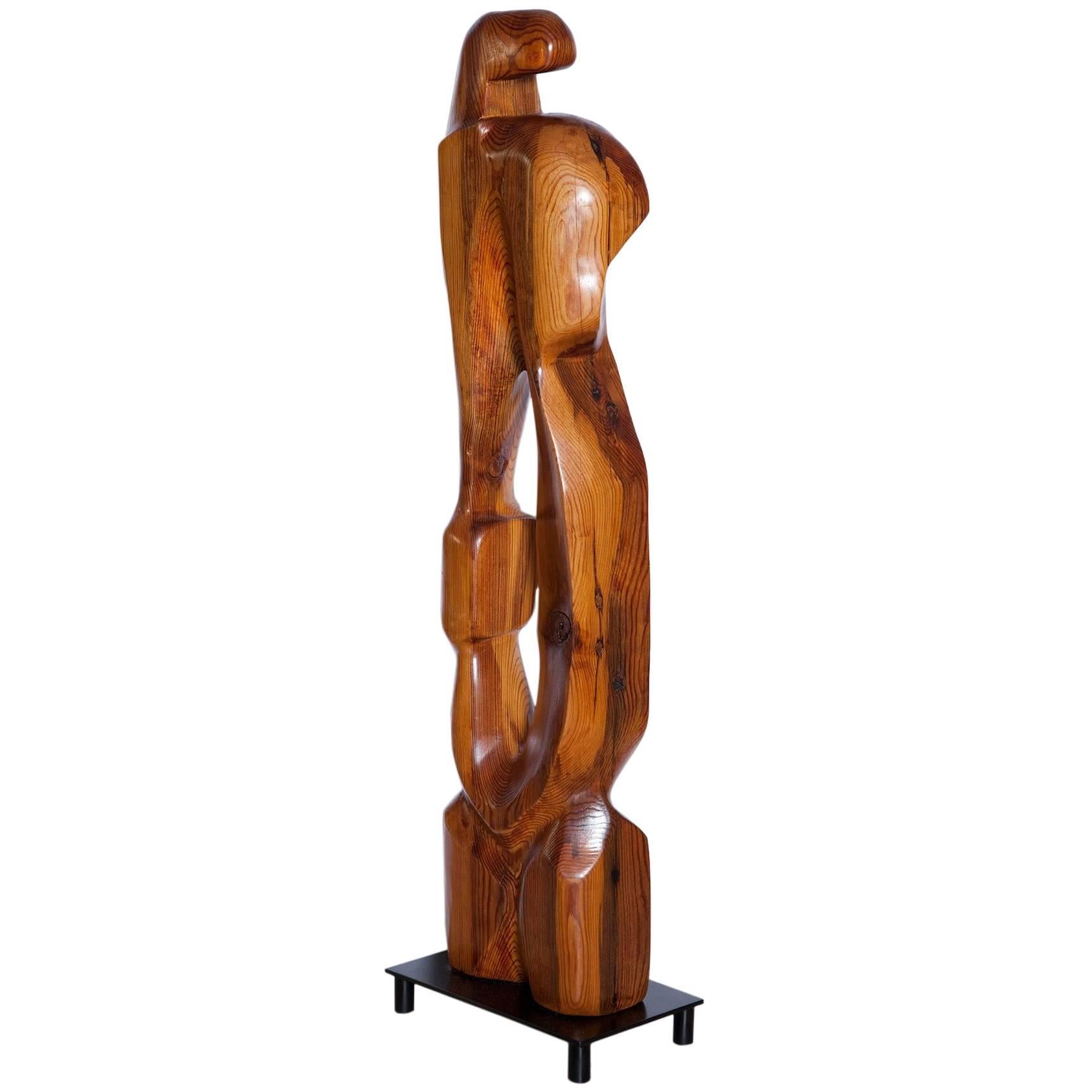 Large Abstract 1960s Pine Floor Sculpture, Signed Vancho