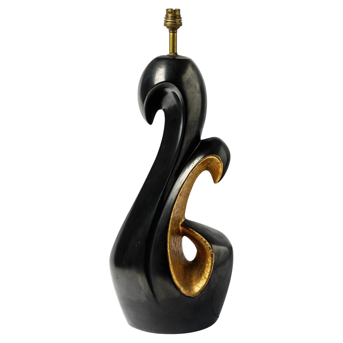 Large Abstract 20th Century Black and Gold Ceramic Table Lamp circa 1950 For Sale