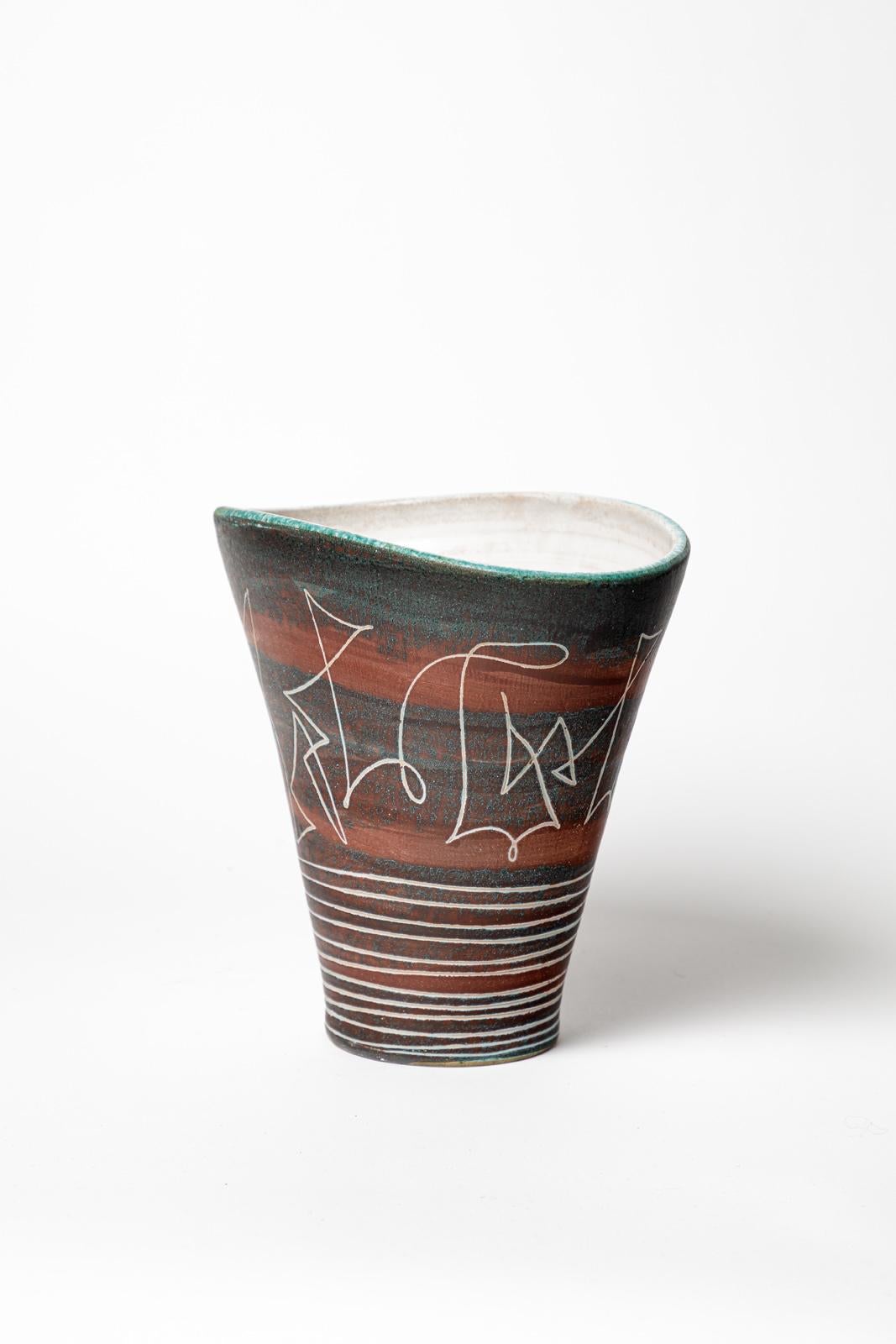 Mid-Century Modern large abstract 20th century ceramic vase by Jean Austruy circa 1950 vallauris For Sale
