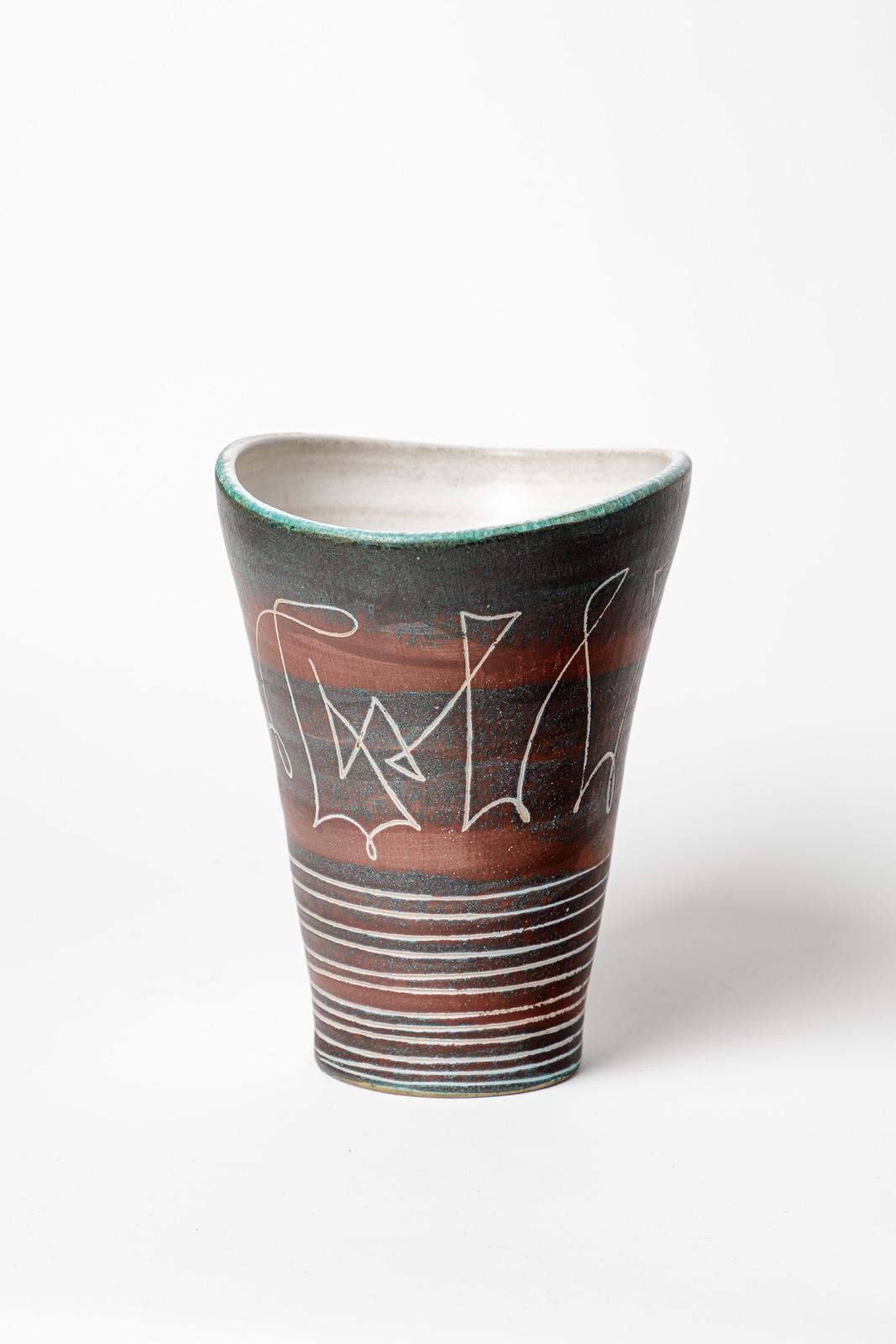 French large abstract 20th century ceramic vase by Jean Austruy circa 1950 vallauris For Sale