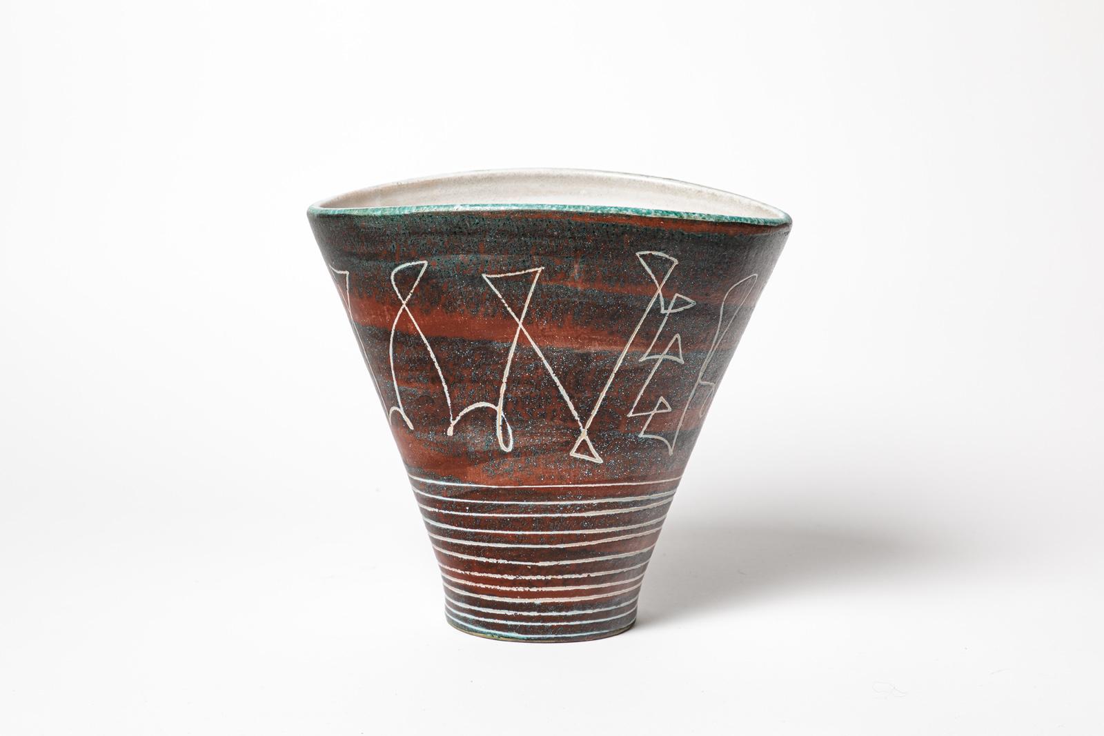 Mid-Century Modern grand vase abstrait en céramique du 20e siècle par Jean Austruy circa 1950 vallauris en vente
