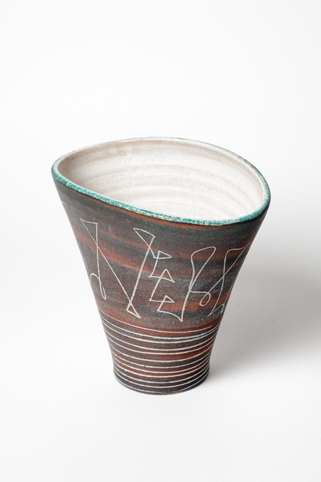 Français grand vase abstrait en céramique du 20e siècle par Jean Austruy circa 1950 vallauris en vente