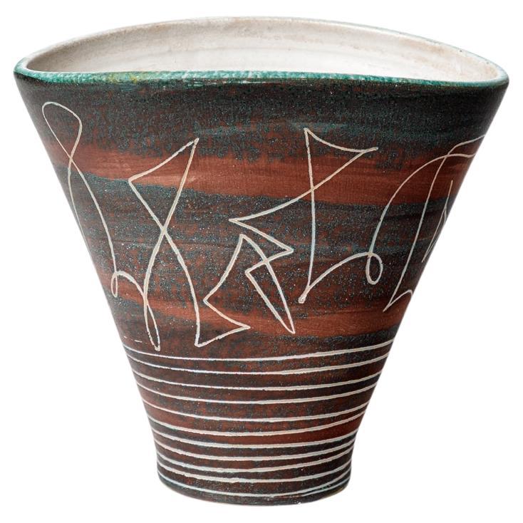 large abstract 20th century ceramic vase by Jean Austruy circa 1950 vallauris For Sale