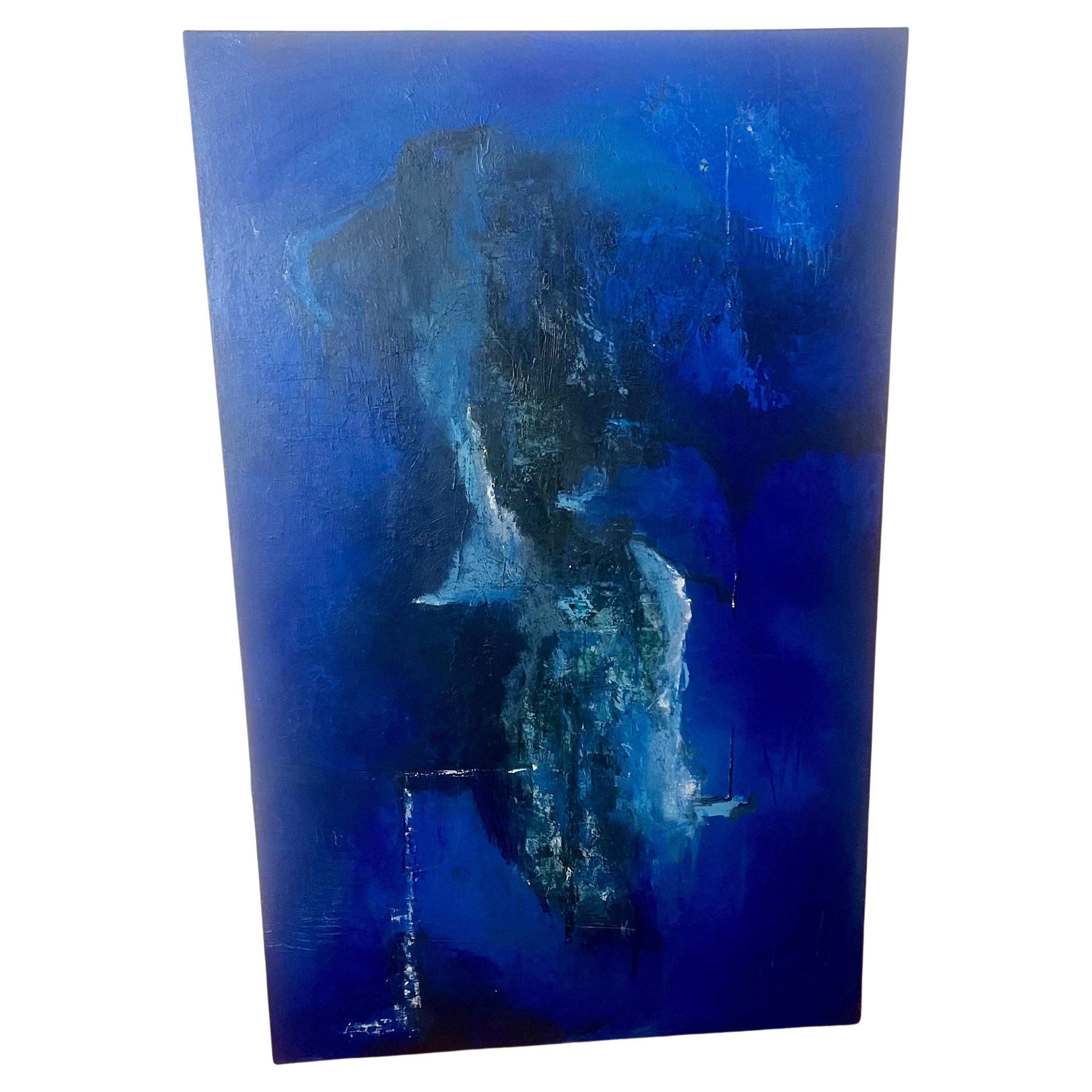 Original abstrakte Acryl auf Leinwand von Fernanda Cano, circa 1990er Jahre schöne lebendige blaue Farbtöne, in den Rücken unterzeichnet.