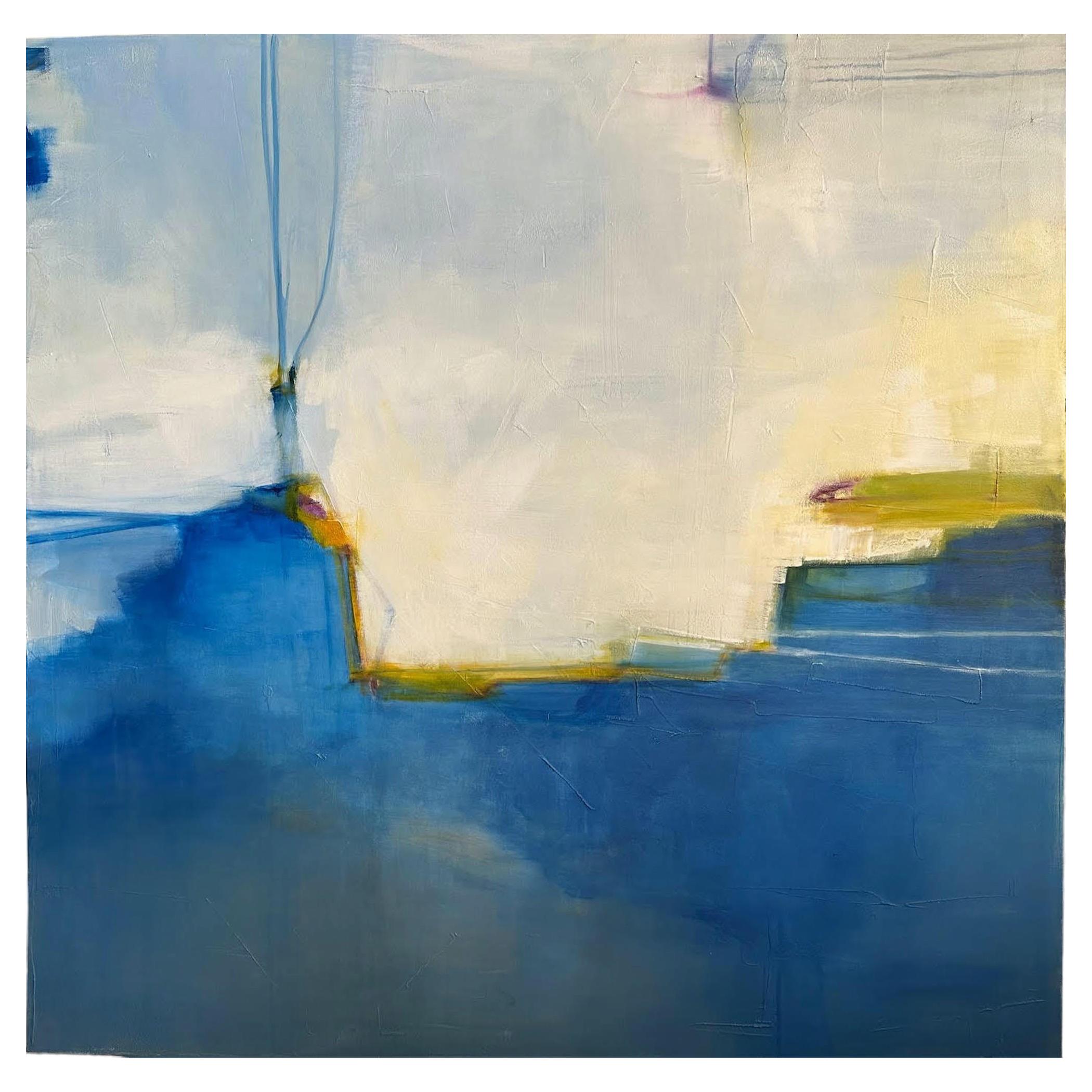 Large Abstract Acrylic Painting in Blue and White, Contemporary Style For Sale