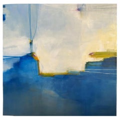 Grande quadro acrilico astratto in blu e bianco, stile contemporaneo