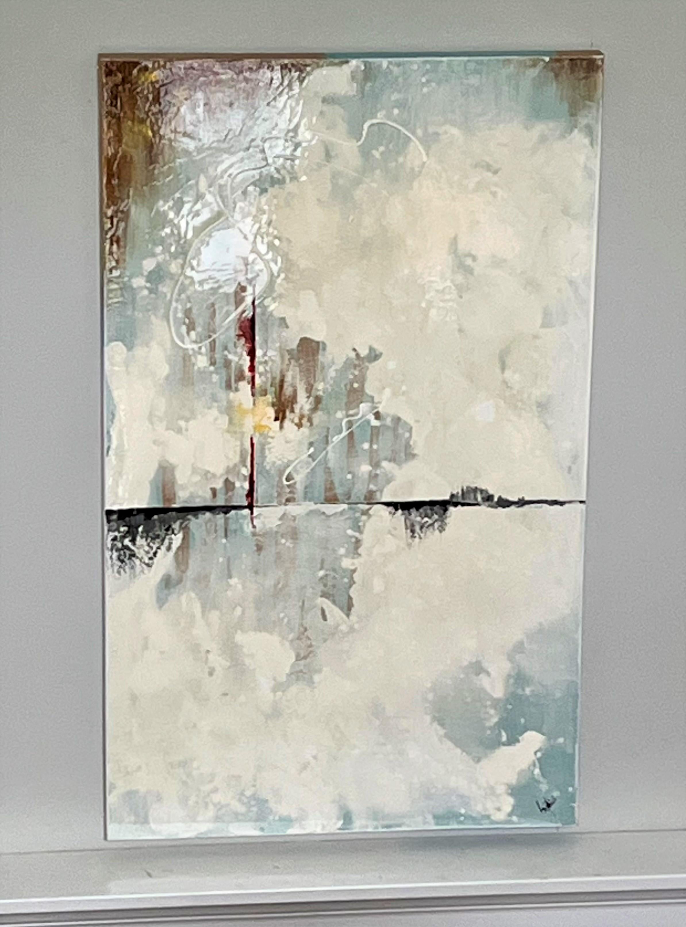 A stunning large and original Contemporary textured painting by Sophia Paleotheodoros in blue, white, burnish gold, yellow, red, black. 

Sophia paleotheodoros
Sophia Paleotheodoros style is defined by her stunning and unique artwork that adds