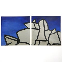 Large Abstract Architectural Diptych by Richard Sladden, Pair of Paintings