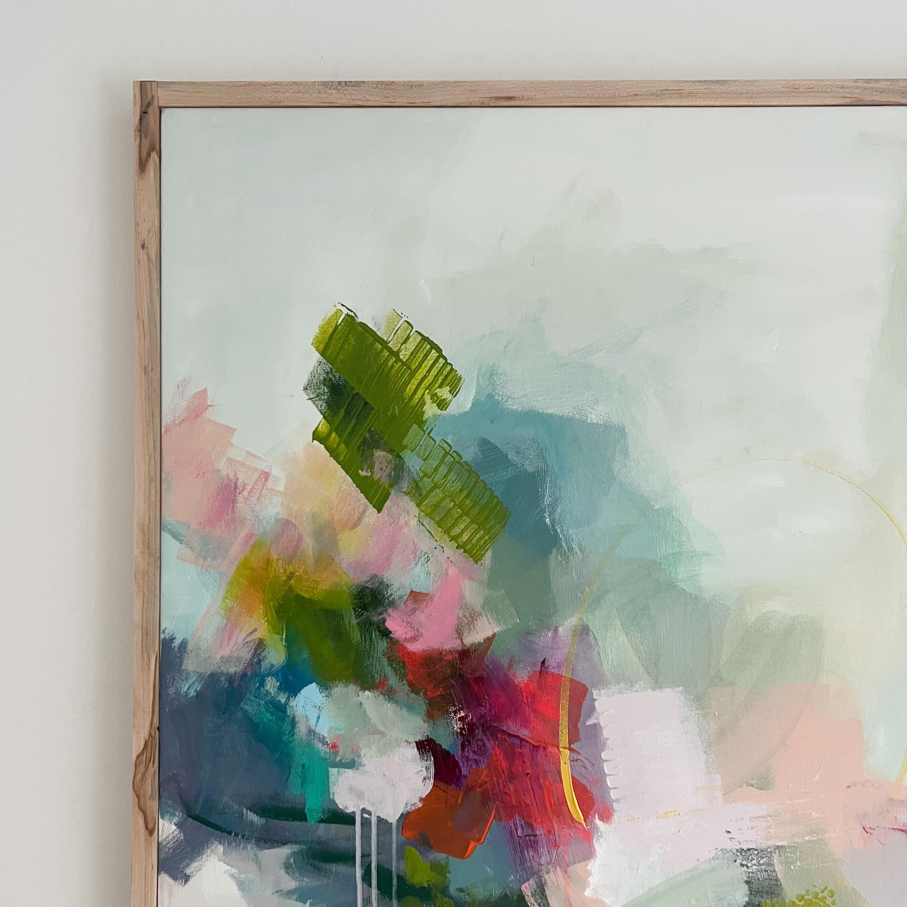 Large Abstract Art / Painting with Maple Frame, Acrylics on Canvas For