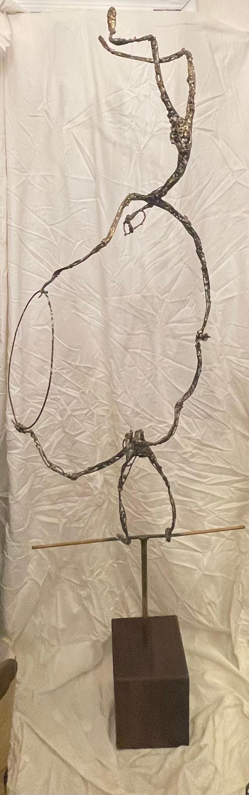 Large Abstract Bronze Circus Performers Rosewood Base Victor Zaikine Giacometti In Good Condition For Sale In Roslyn, NY