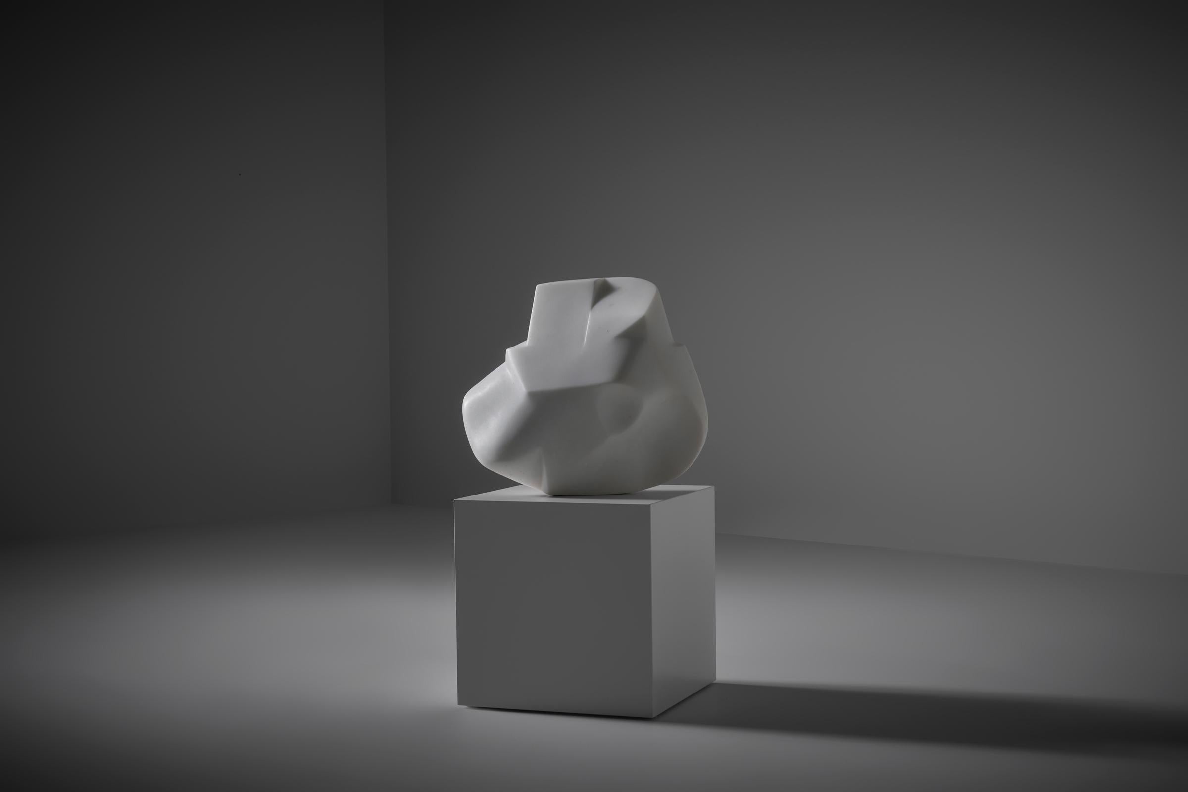 Abstract Carrara marble sculpture by André Eijberg (1929 -2012), Belgium 1970s. Refined sculpture carved out of a beautiful heavy piece of white Carrara marble with a very nice smooth finished surface and subtle marble pattern. Interesting and