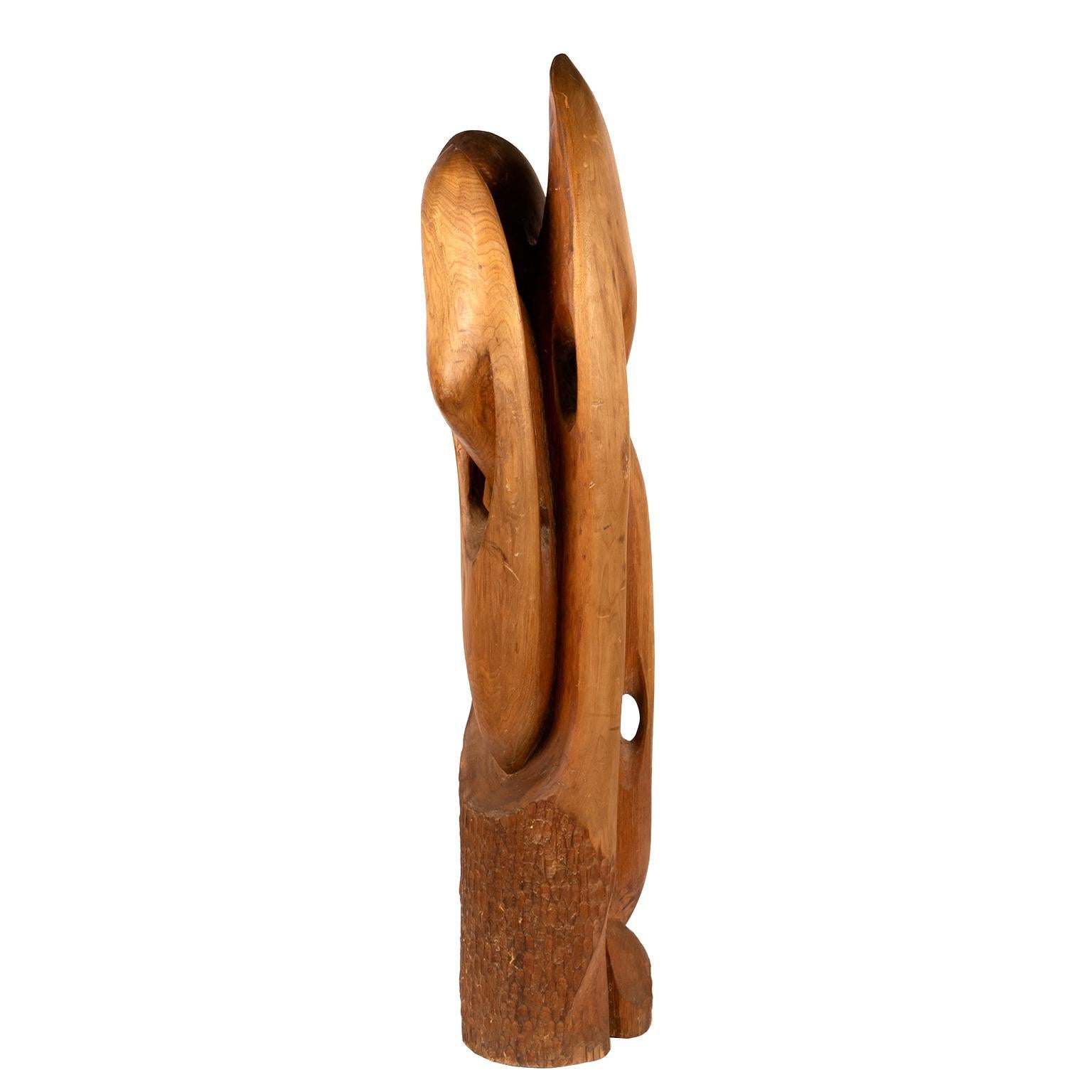 Hand-Carved Large Abstract Carved Wood Sculpture 