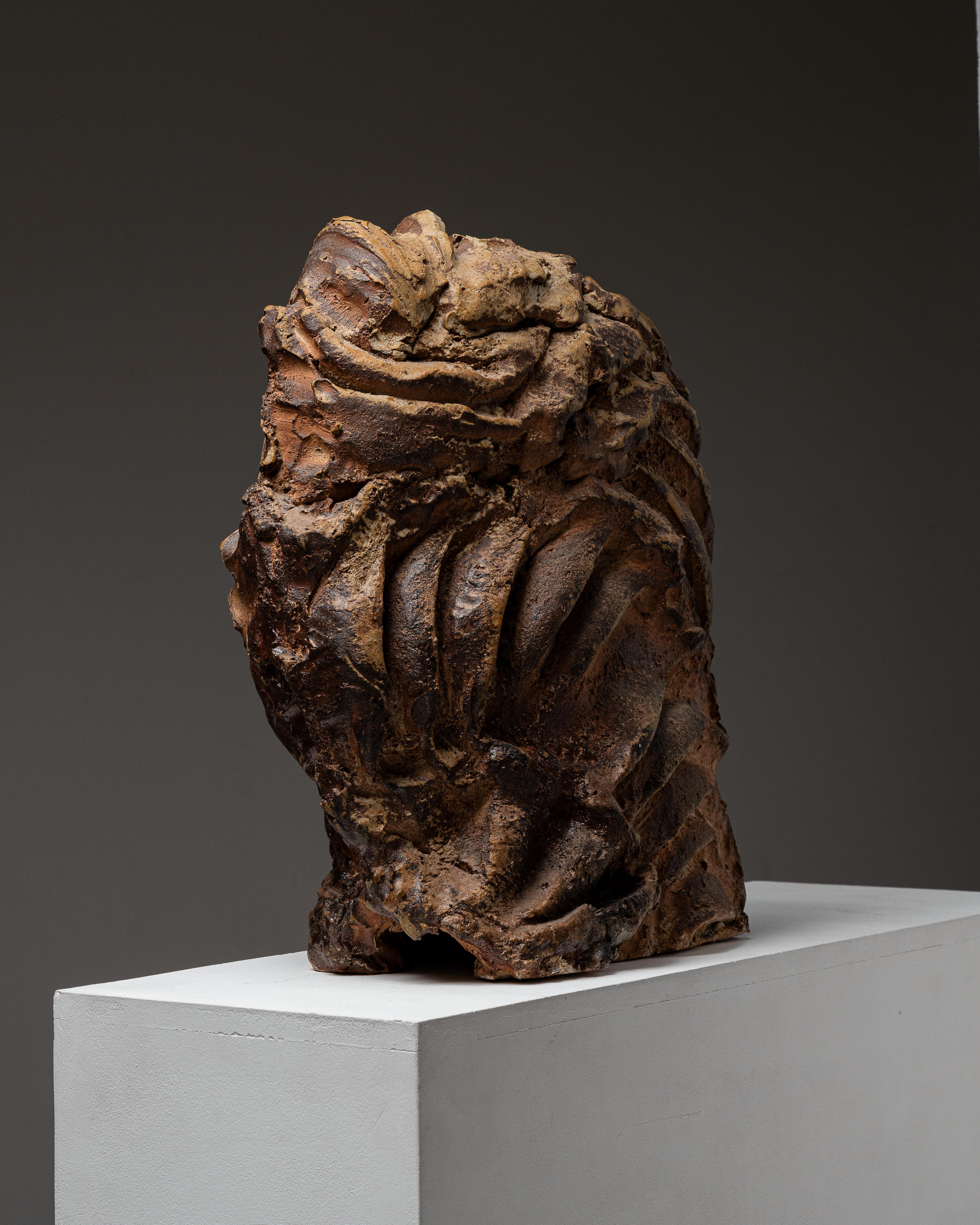 Large Abstract Stoneware Sculpture by French artist Hervé Rousseau. Signed inside.

This sculptural piece, created in the 2000s, showcases Rousseau’s distinctive approach to ceramics—marked by primitive, archaic forms inspired by nature and